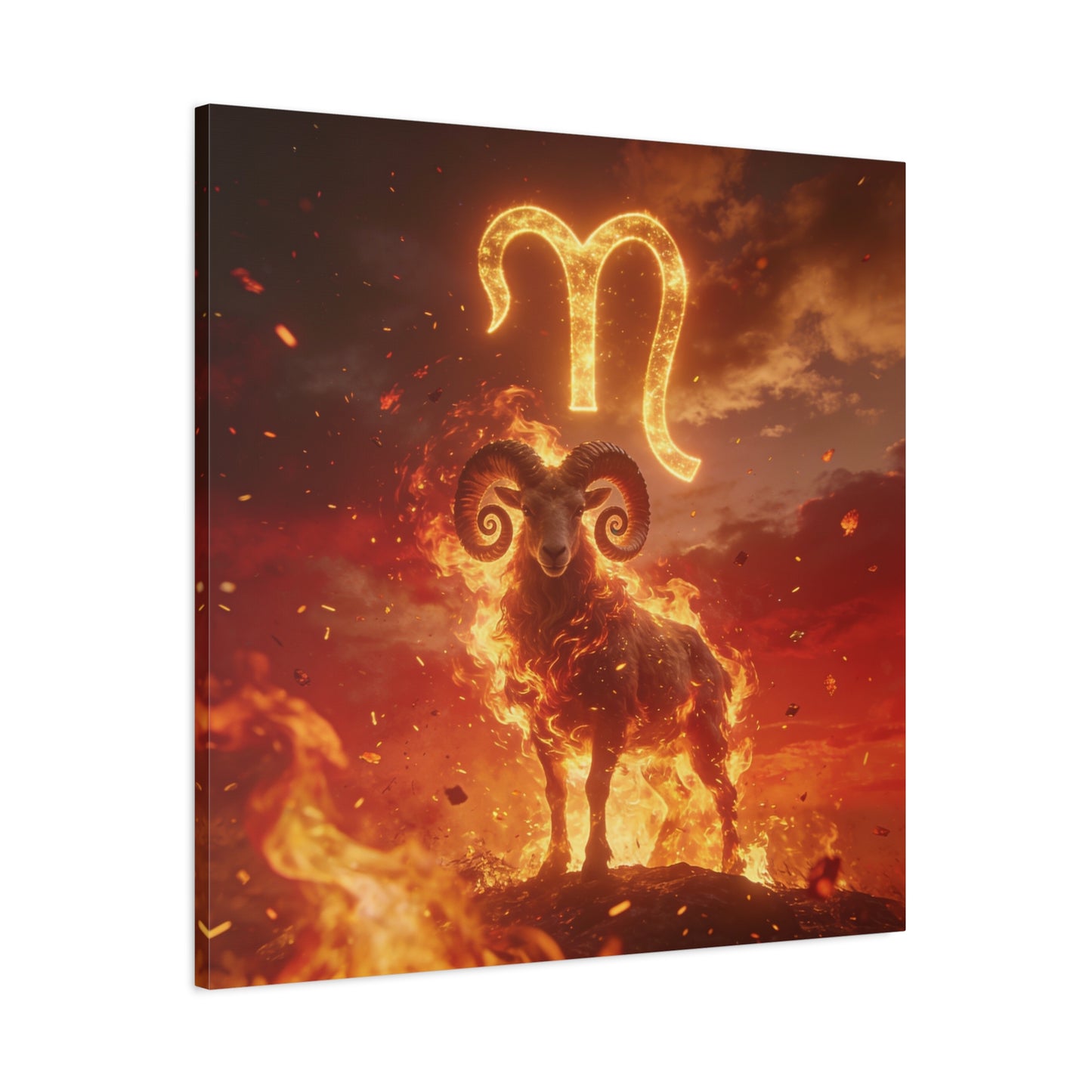 Aries Ram Canvas Wall Art - Fiery Zodiac Symbol Astrology Print, Glowing Horned Sheep Illustration - Matte Canvas Decor - Bedroom Home Decoration, Office Wall Art - Bedroom Home Decoration