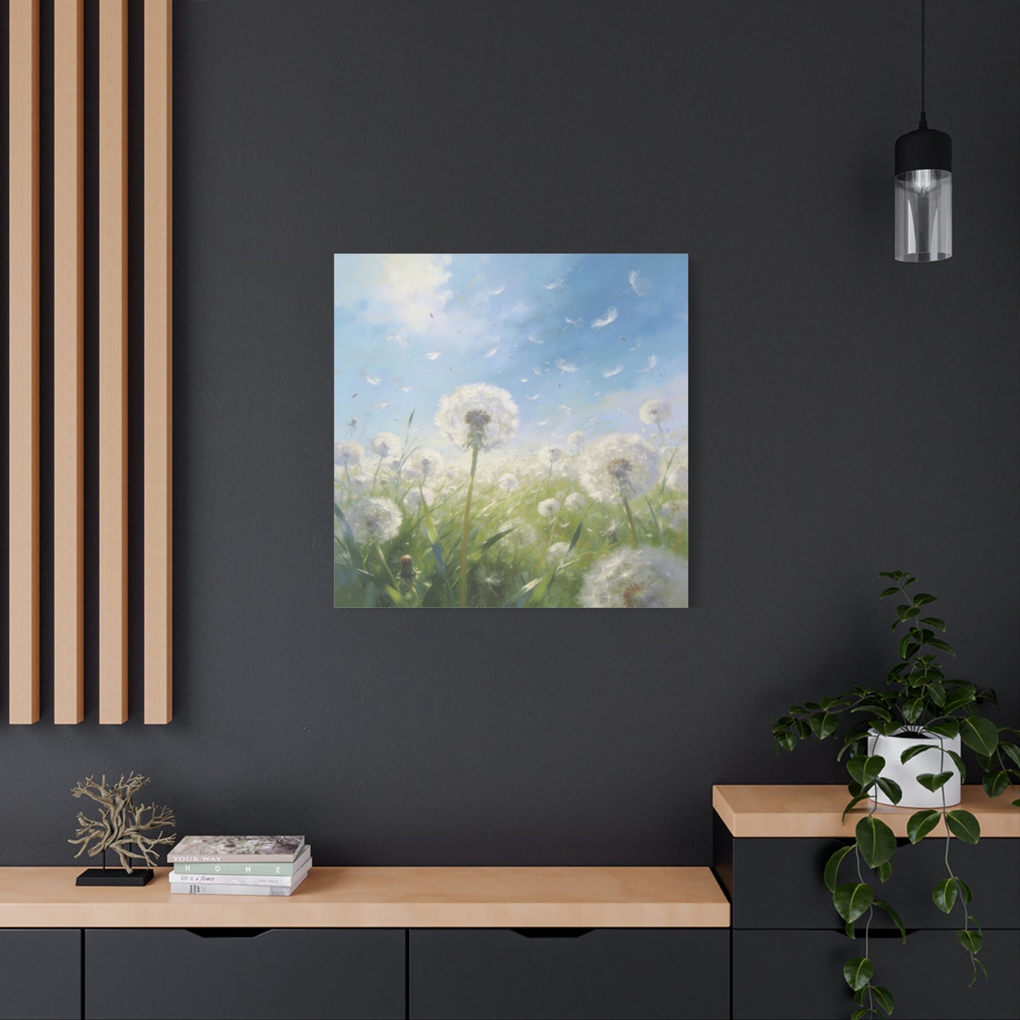 Dandelion Meadow Canvas Wall Art - Blue Sky Botanical Canvas Print, Soft Pastel Nature Wall Decor - Matte Cotton Artwork - Bedroom Home Decoration, Living Room Accent - Bedroom Home Decoration