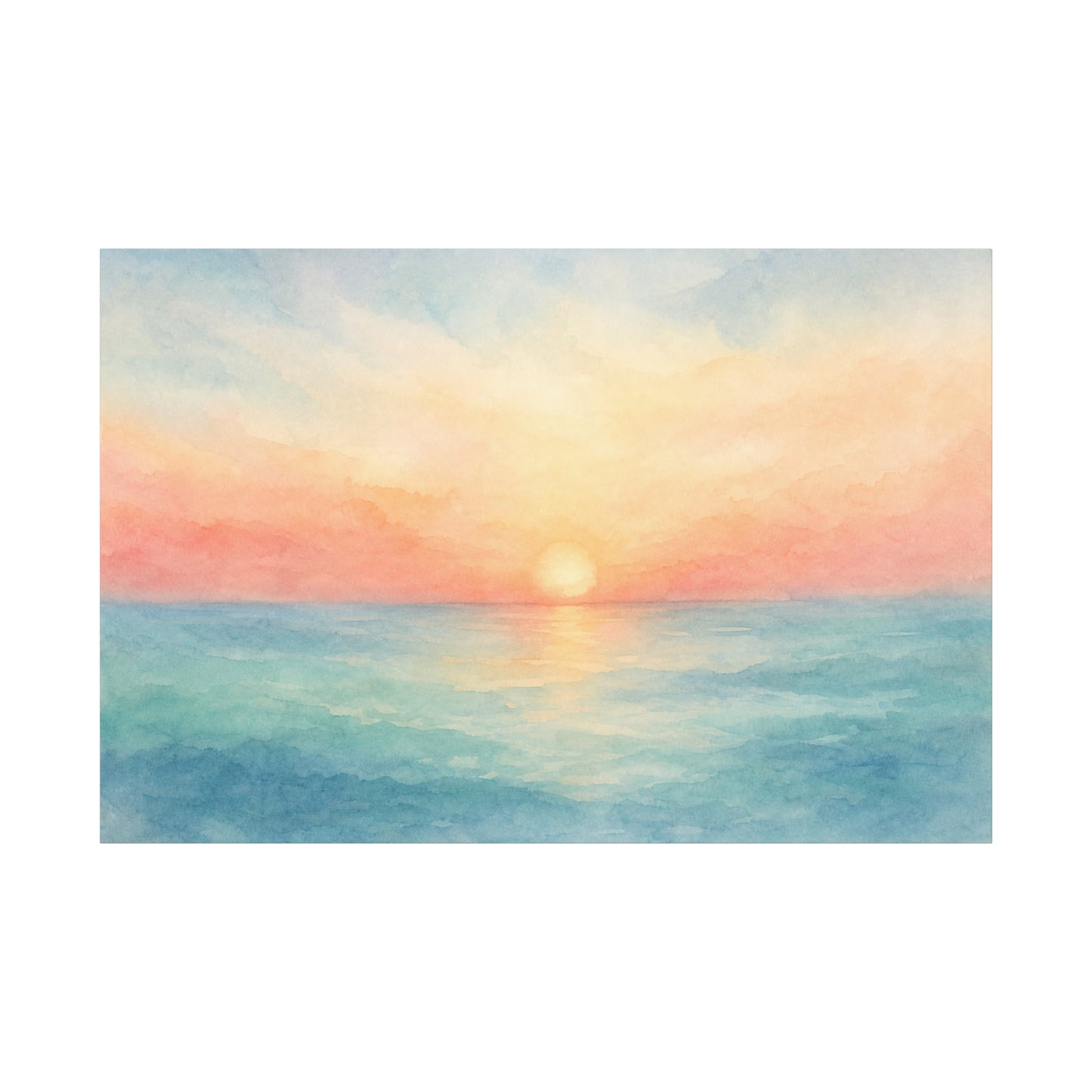 Pastel Ocean Sunrise Canvas Wall Art - Watercolor Seascape, Coastal Wall Decor - Serene Beach Horizon Print - Bedroom Home Decoration, Living Room Accent, Jellyfish Room Decor - Modern Farmhouse Style