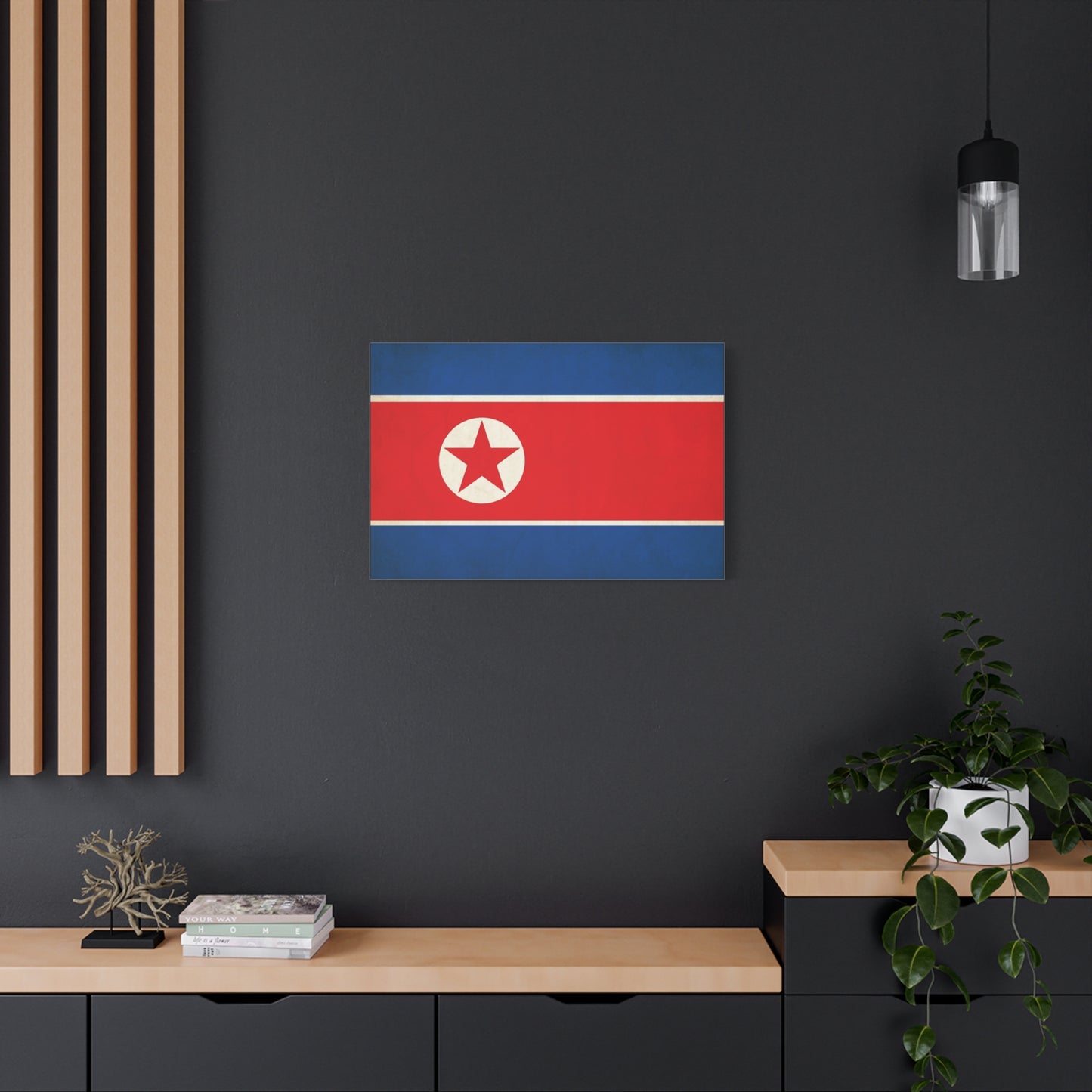 North Korea Flag Canvas Wall Art - Korean Flag Print, Patriotic Red Blue Star Design - Vintage Style Wall Decor - Living Room Home Decoration - Bedroom Home Decoration - Modern Farmhouse Style