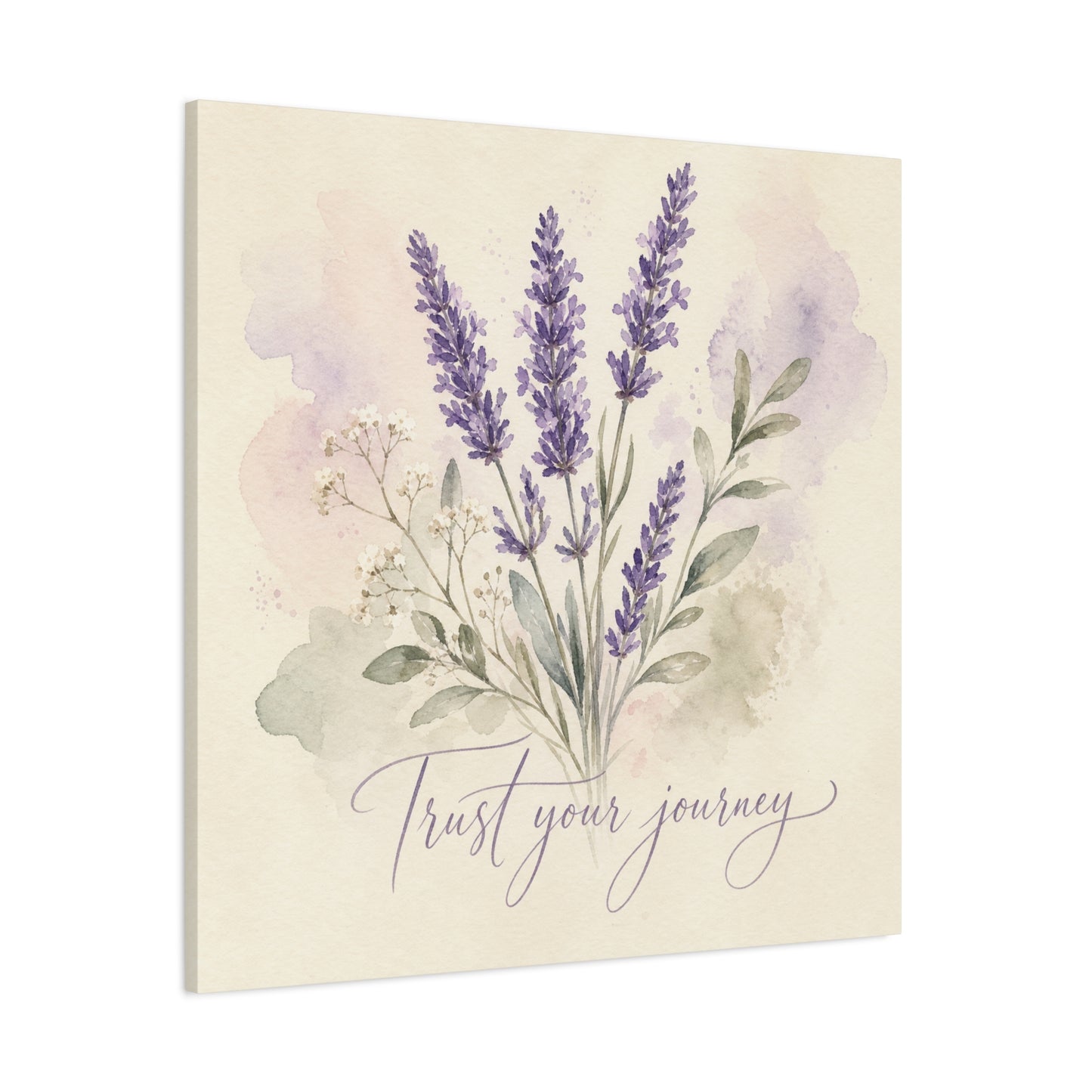 "Trust Your Journey" Lavender Canvas Wall Art - Watercolor Botanical Floral Decor - Soft Purple Sage Green Bouquet, Inspirational Bedroom Wall Decor, Farmhouse Office Home Decoration - Ready to Hang