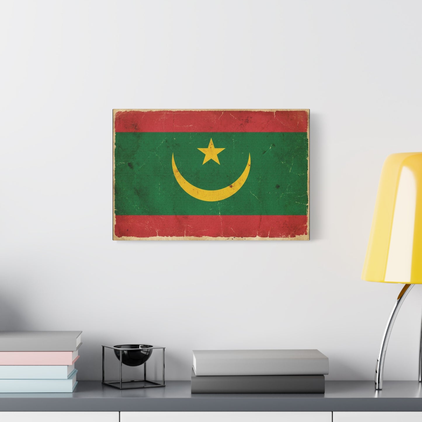 Mauritania Flag Canvas Wall Art - Vintage Crescent Star Country Print - Distressed Green Red Gold Design - Cultural Pride Decor For Living Room - Bedroom Home Decoration - Living Room Wall Decor