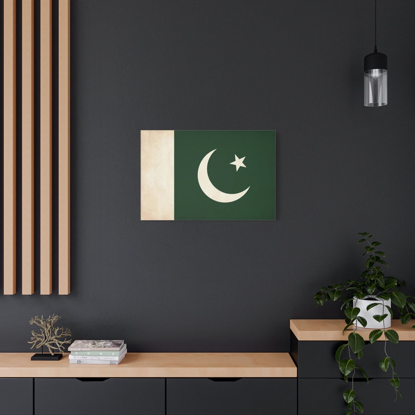 Pakistan Flag Canvas Wall Art - Crescent Moon Star Green White National Decor - Vintage Style Matte Print - Living Room Wall Decor, Bedroom Home Decoration - Bedroom Home Decoration - Ready to Hang