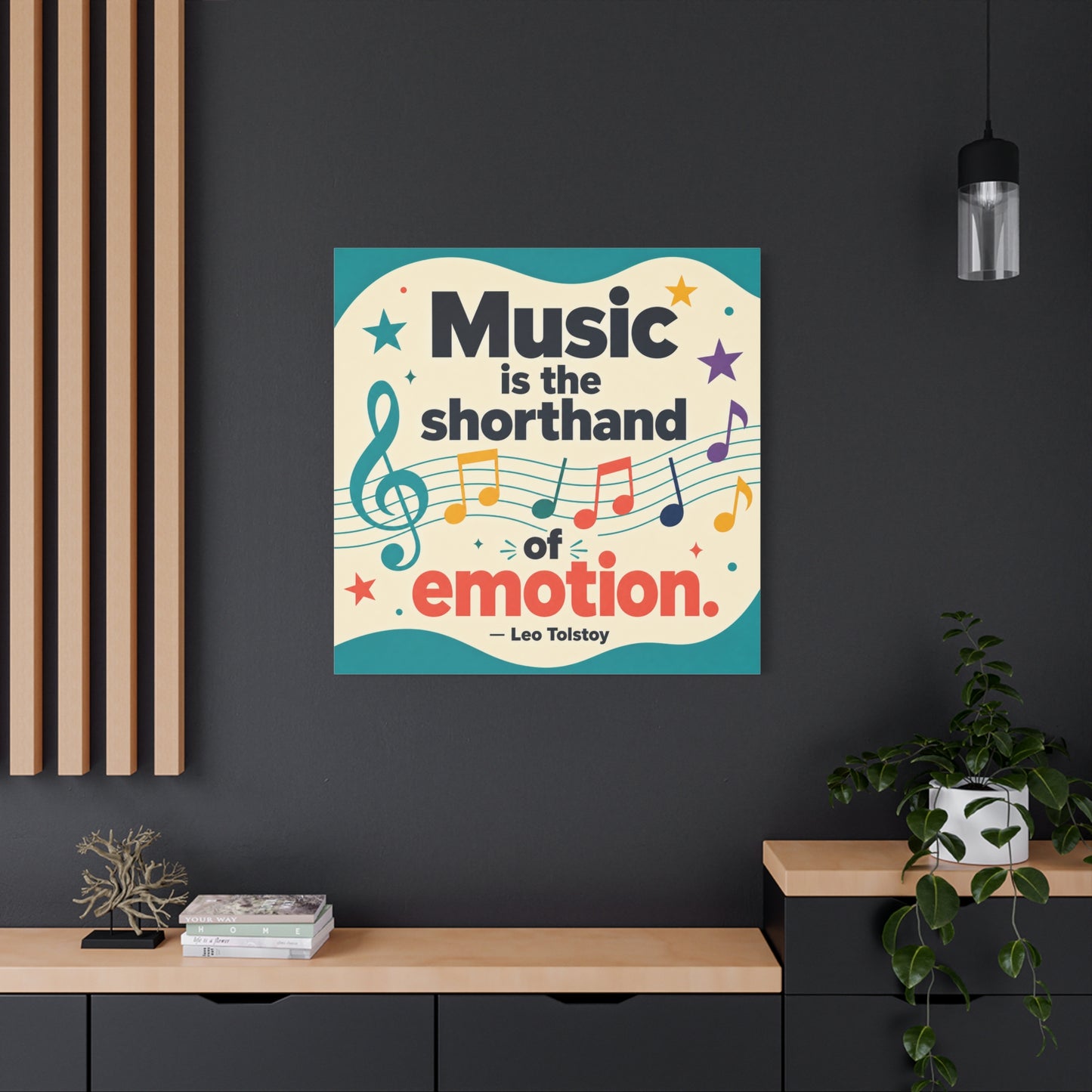 "Music Is The Shorthand Of Emotion." Leo Tolstoy Canvas Wall Art - Colorful Typography Quote Print, Music Teacher Classroom Decor, Kids Room Home Decoration, Modern Wall Hanging - Ready to Hang