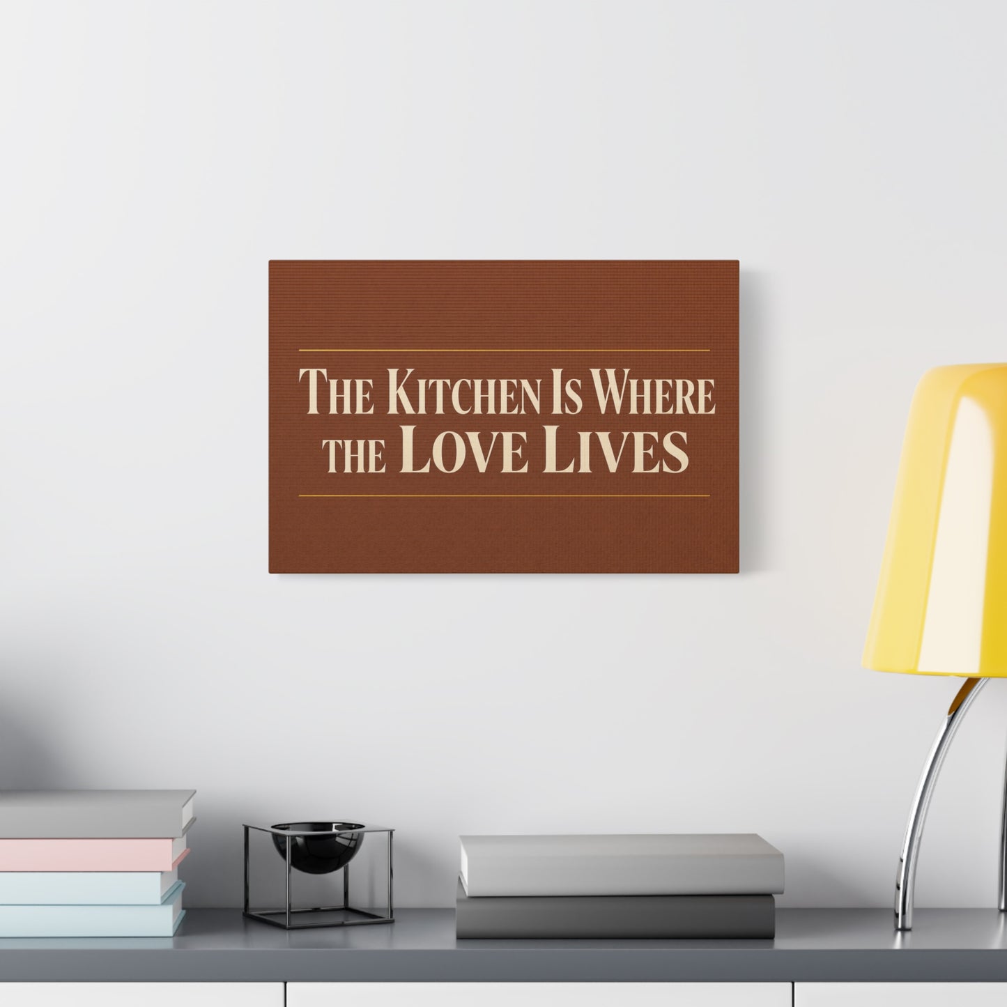 "The Kitchen Is Where The Love Lives" Canvas Wall Art - Typography Kitchen Decor, Brown Minimalist Quote Print, Farmhouse Dining Room Decoration - Living Room Wall Decor - Bedroom Home Decoration