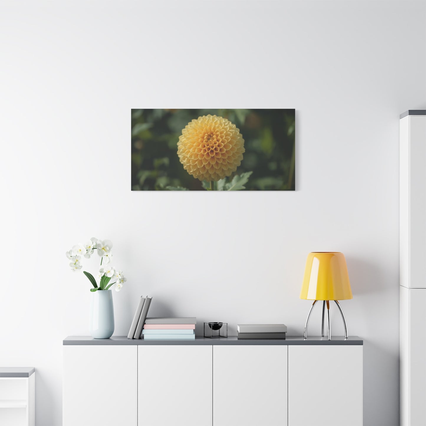 Yellow Dahlia Canvas Wall Art - Botanical Flower Close Up, Soft Focus Garden Art Print - Matte Canvas Print, Contemporary Style - Bedroom Wall Decor, Living Room Accent - Bedroom Home Decoration