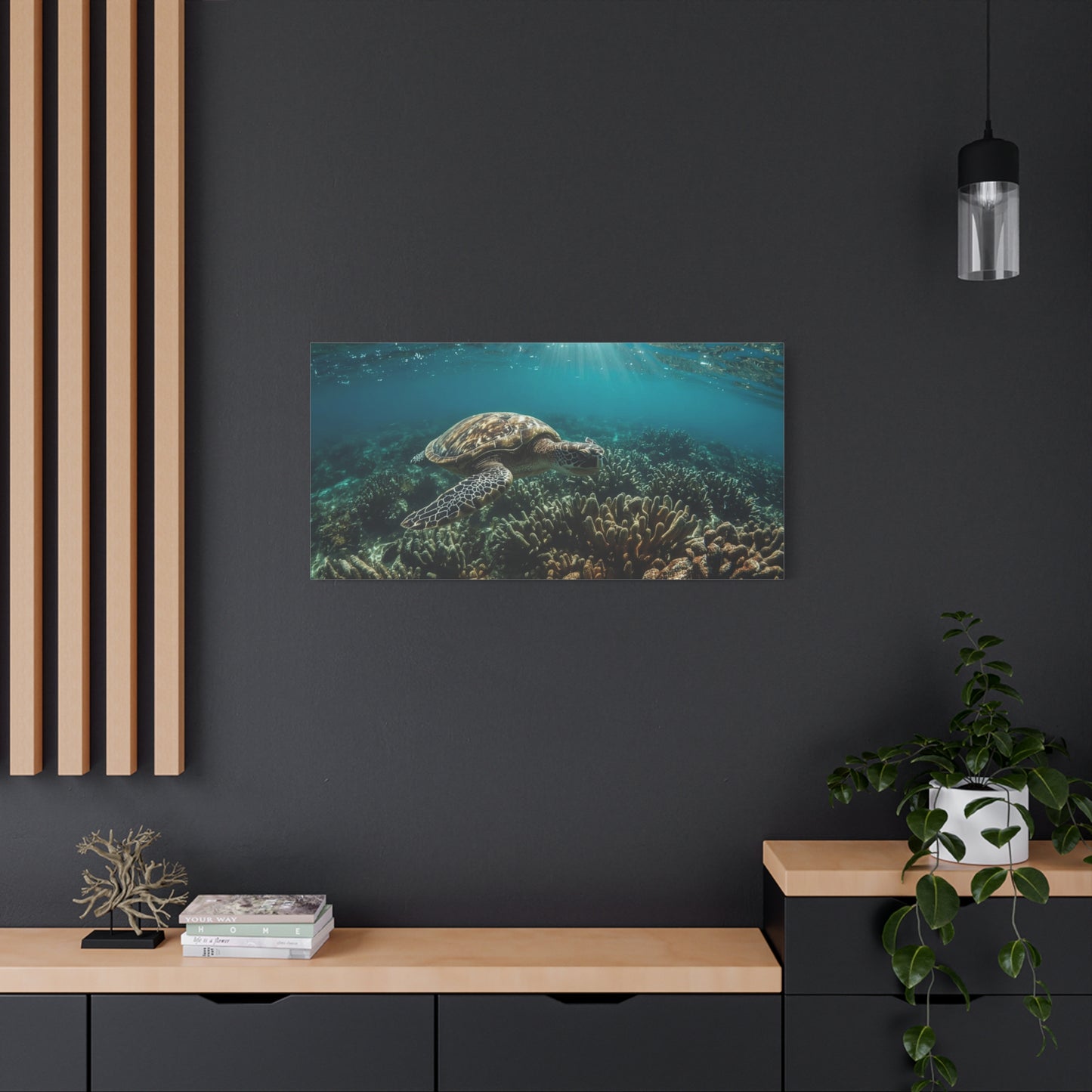 Sea Turtle Canvas Wall Art - Underwater Ocean Reef Art Print, Sunlit Blue Seascape, Coastal Wall Decor, Matte Finish Canvas Print, Living Room Decoration, Bedroom Home Accent - Ready to Hang