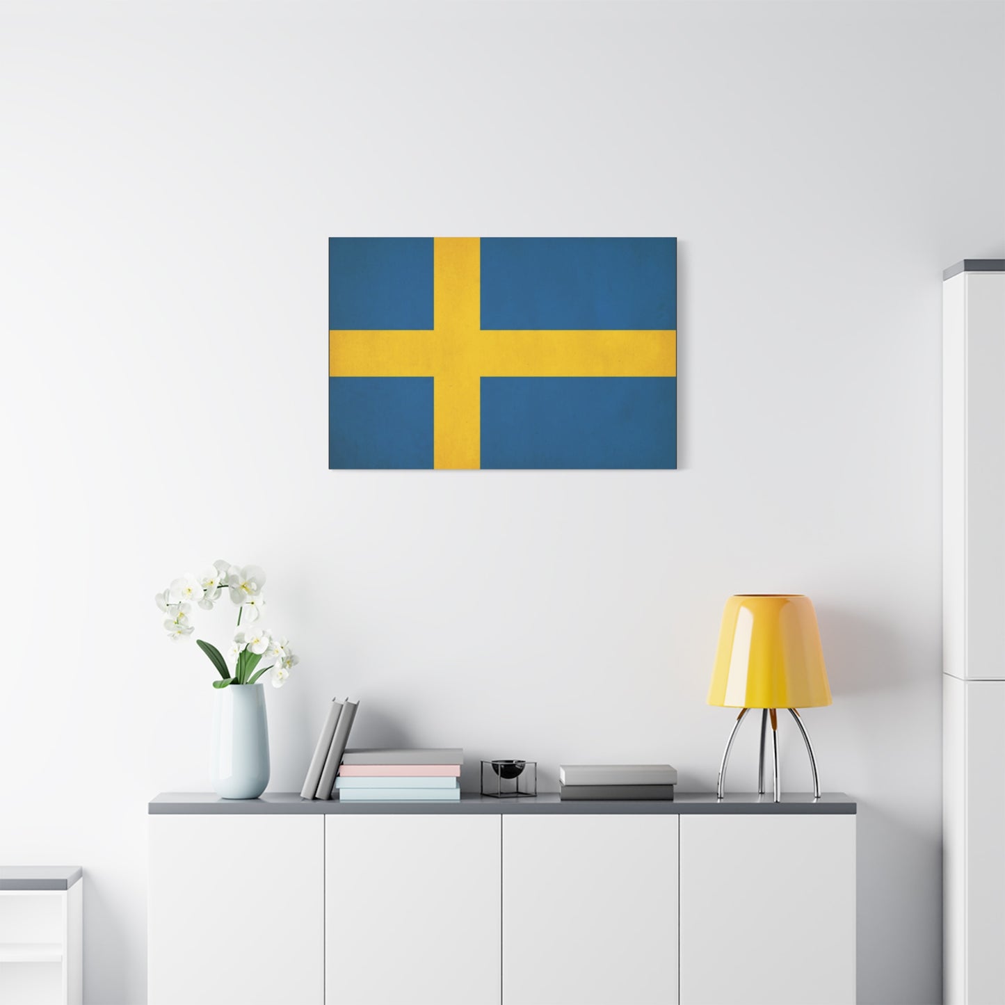 Sweden Flag Canvas Wall Art - Swedish National Flag Print, Blue Yellow Nordic Cross Decor - Minimalist Scandinavian Style - Living Room Wall Decor - Bedroom Home Decoration - Bedroom Home Decoration