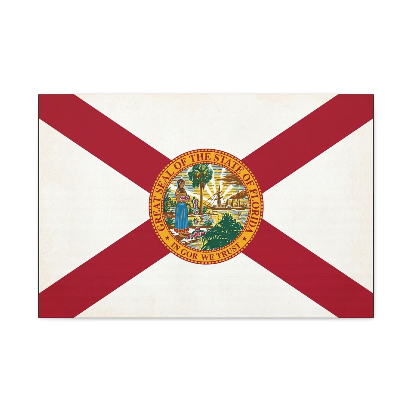 "Great Seal Of The State Of Florida In God We Trust" Florida Flag Canvas Wall Art - Vintage State Pride Decor, Red White Banner Print, Living Room Home Decoration - Office Wall Art - Ready to Hang