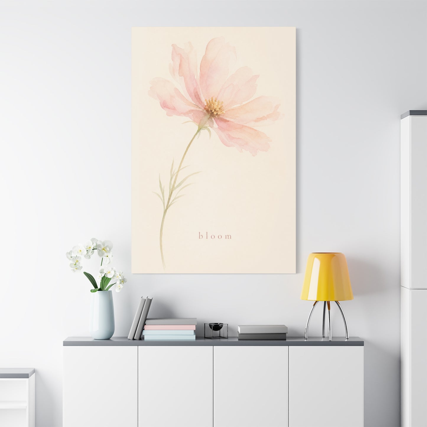 "Bloom" Pink Cosmos Flower Canvas Wall Art - Soft Watercolor Botanical Print, Blush Floral Home Decor, Minimalist Bedroom Wall Hanging, Living Room Decoration - Ready to Hang - Bedroom Home Decoration
