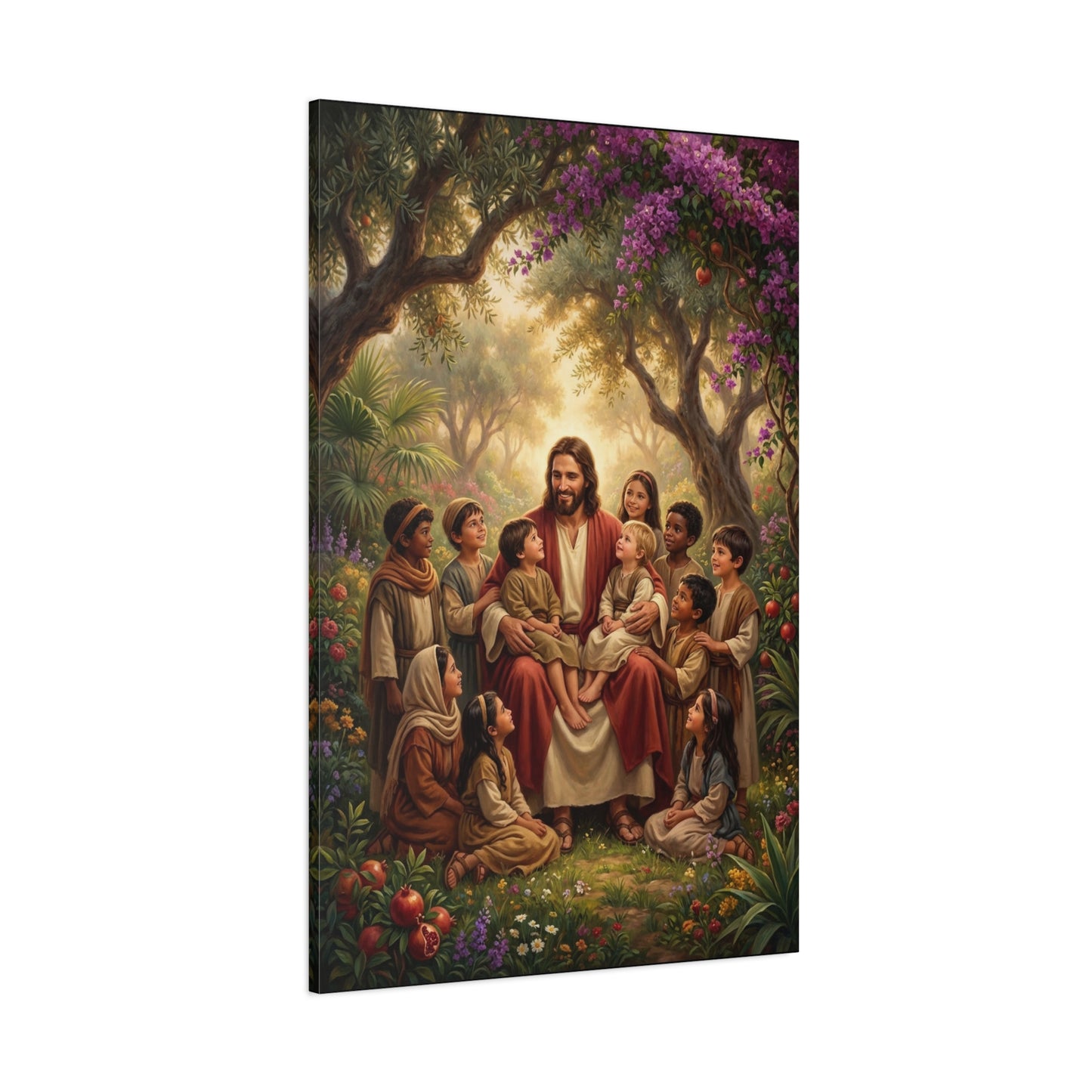 Jesus Christ With Children Canvas Wall Art - Garden Blessing Religious Print, Traditional Matte Canvas, Living Room Wall Decor, Bedroom Home Decoration - Ready to Hang - Bedroom Home Decoration