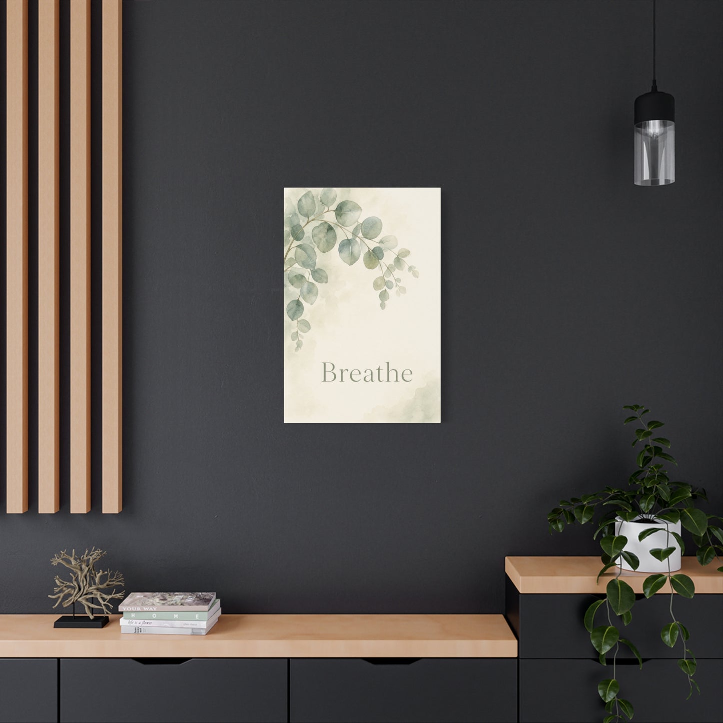"Breathe" Botanical Canvas Wall Art - Sage Green Eucalyptus Leaves Watercolor Print - Minimalist Inspirational Wall Decor - Bedroom Home Decoration, Meditation Space Accent - Bedroom Home Decoration