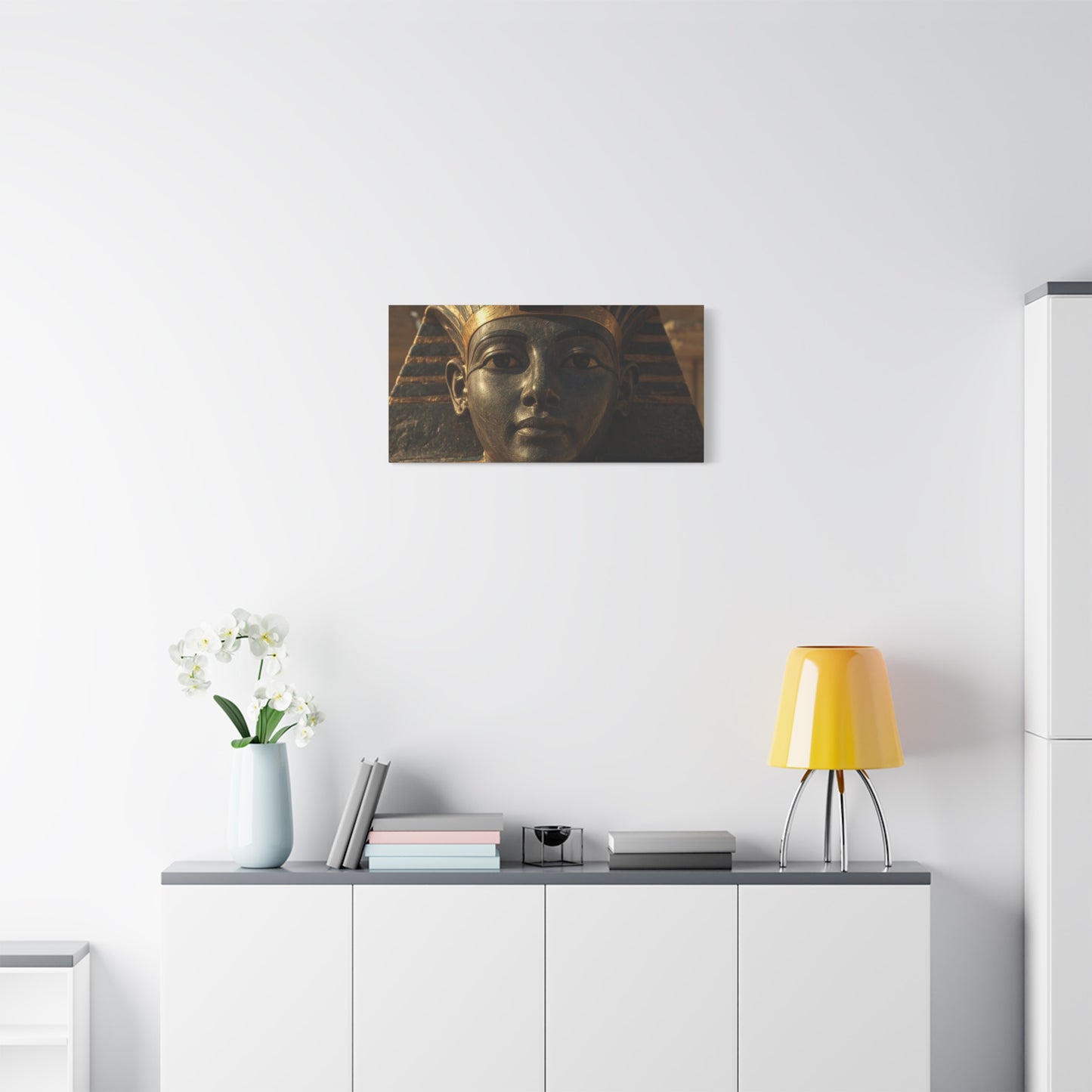 Egyptian Pharaoh Canvas Wall Art - Ancient Mask Portrait, Gold Bronze Tones - Matte Cotton Print, Traditional Historical Style - Living Room Wall Decor, Office Art Accent - Bedroom Home Decoration