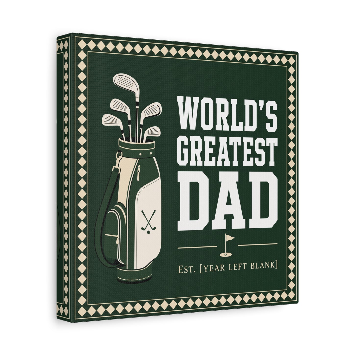 "World's Greatest Dad" Golf Canvas Wall Art - Personalized Father Quote Print, Green Vintage Sports Decor - Typography Illustration - Office Wall Decor - Ready to Hang - Bedroom Home Decoration