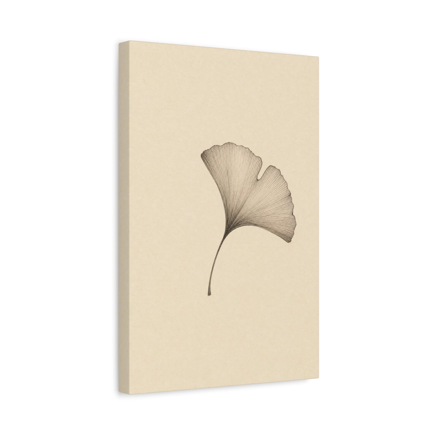 Ginkgo Leaf Canvas Wall Art - Minimalist Botanical Line Drawing, Neutral Beige Cotton Art Print - Contemporary Zen Style - Bedroom Wall Decor, Living Room Home Decoration - Bedroom Home Decoration
