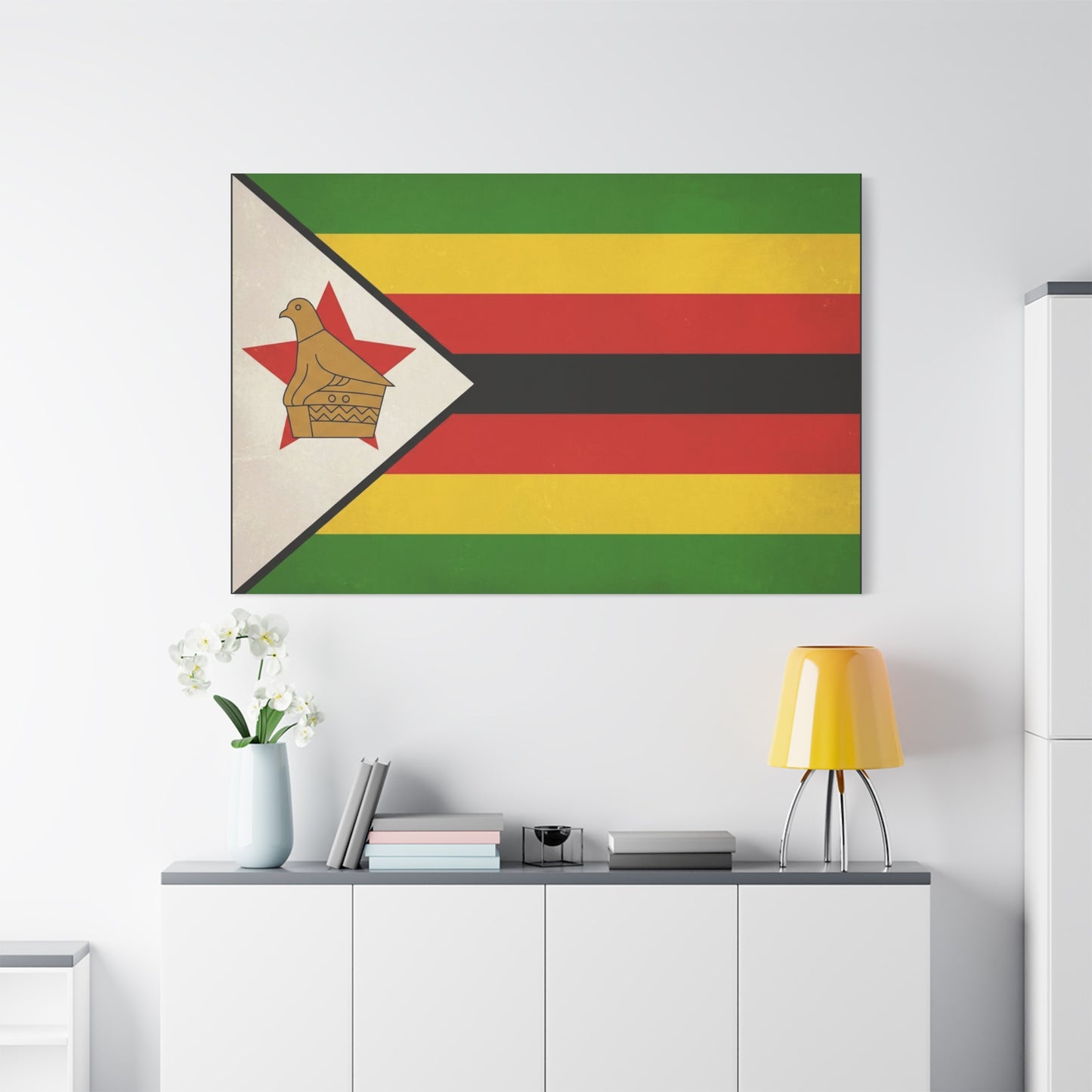 Zimbabwe Flag Canvas Wall Art - Vintage National Pride Decor, Green Gold Red Black Banner Print - Cultural Heritage Style - Living Room Wall Decor, Office Art - Modern Farmhouse Style - Ready to Hang