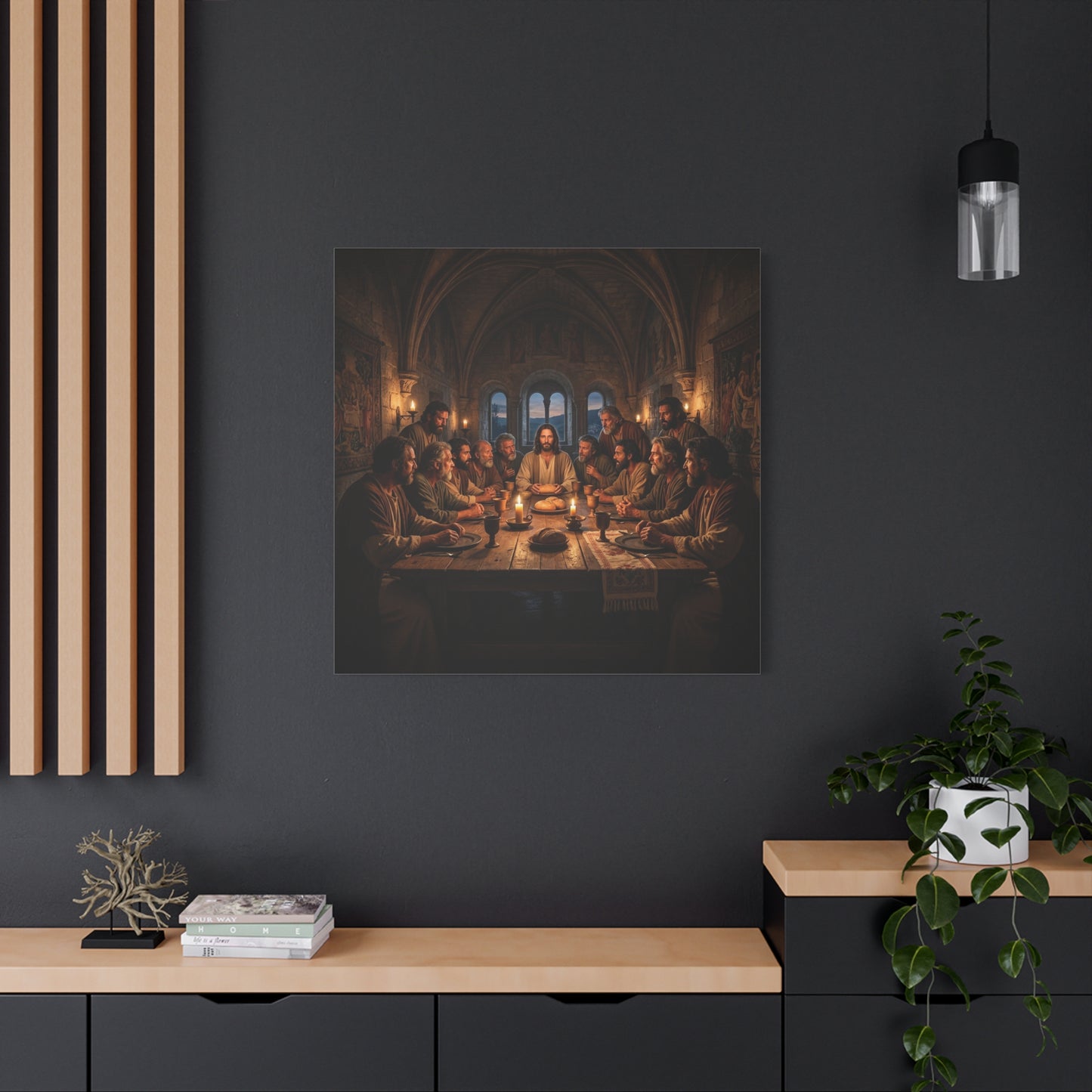 Jesus Christ Last Supper Canvas Wall Art - Apostles At Candlelit Table, Christian Wall Decor - Matte Cotton Print Religious Home Decoration - Traditional Living Room Office - Bedroom Home Decoration
