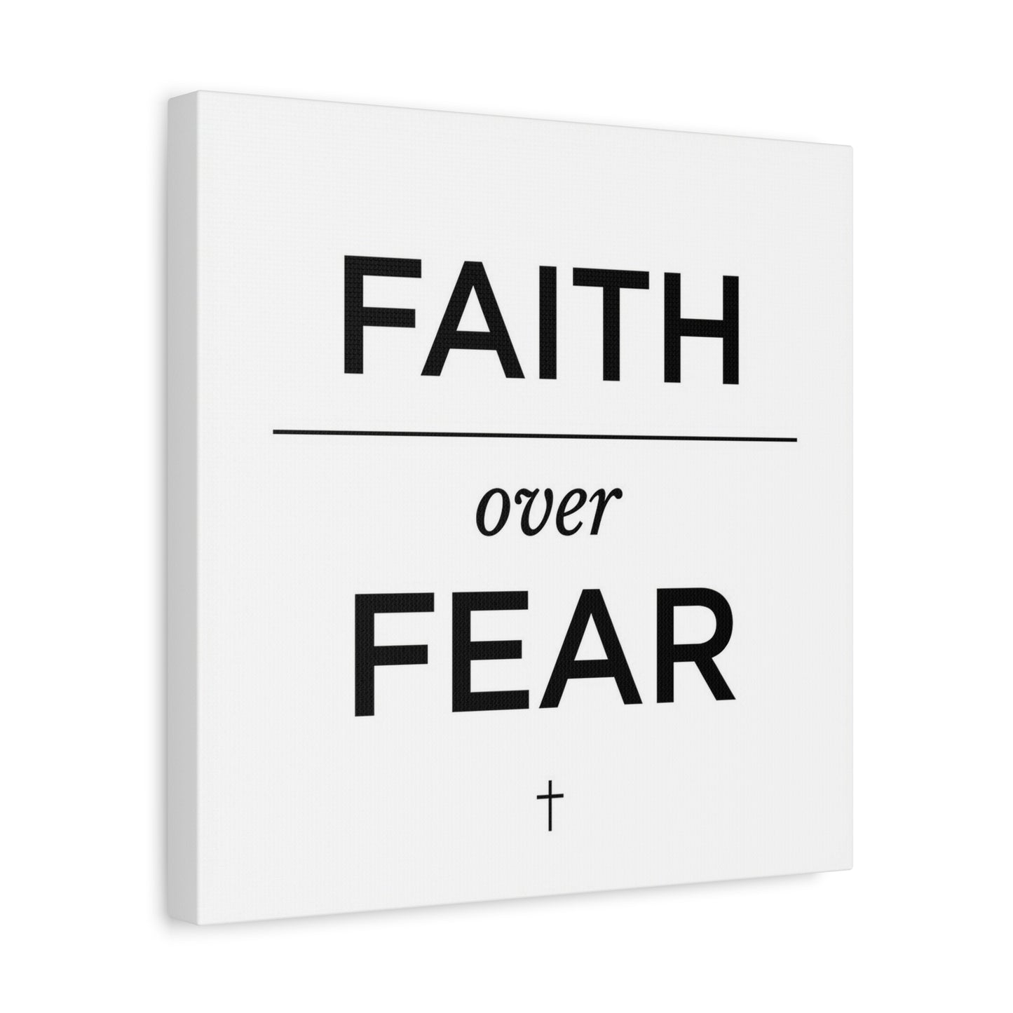 "Faith Over Fear" Christian Canvas Wall Art - Minimalist Bible Verse Cross Print, Black And White Typography Decor - Modern Farmhouse Style - Living Room Bedroom Office Wall Decor