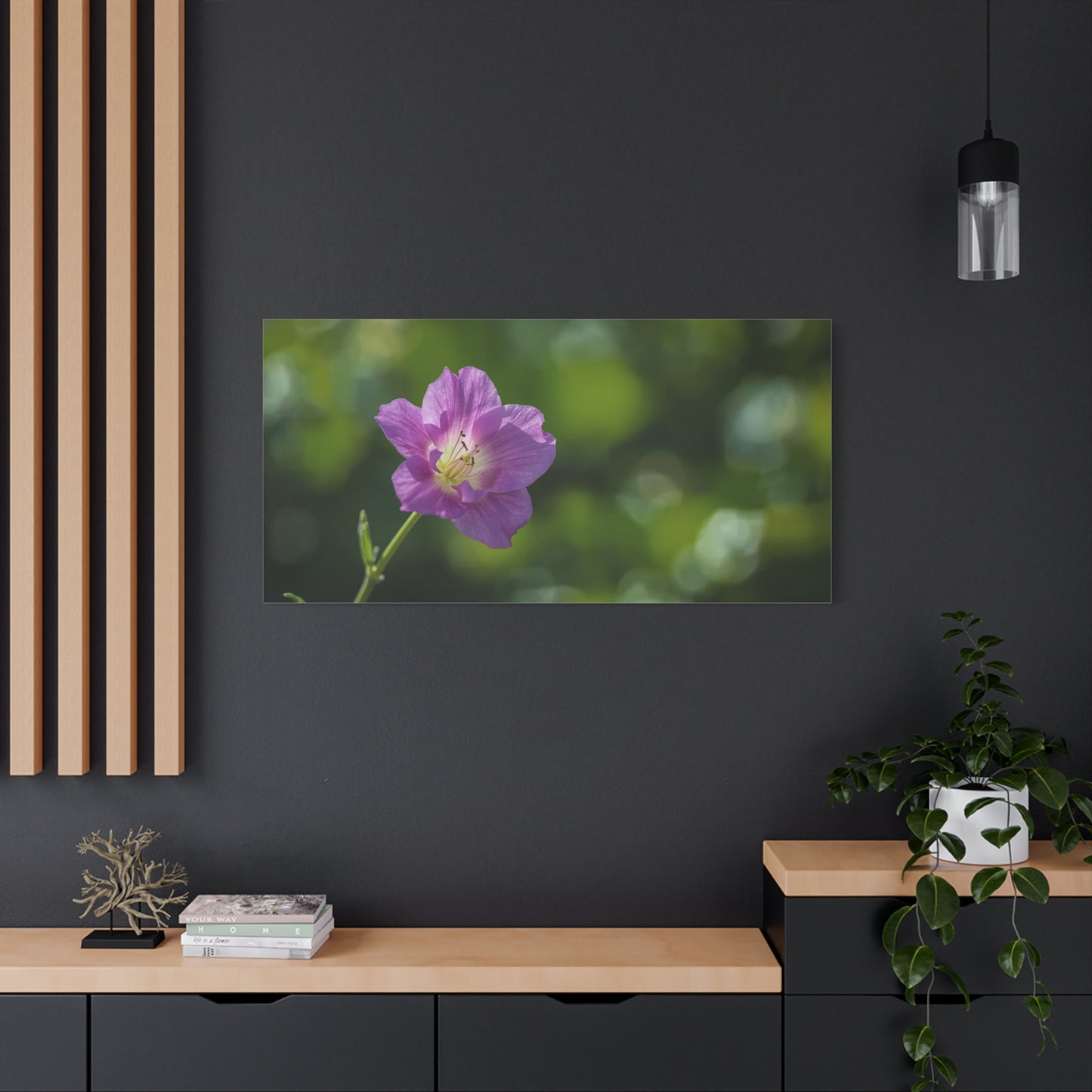 Purple Wildflower Canvas Wall Art - Botanical Floral Close Up Art Print - Soft Green Bokeh Background - Contemporary Nature Decor - Bedroom Wall Accent, Living Room Decoration - Ready to Hang
