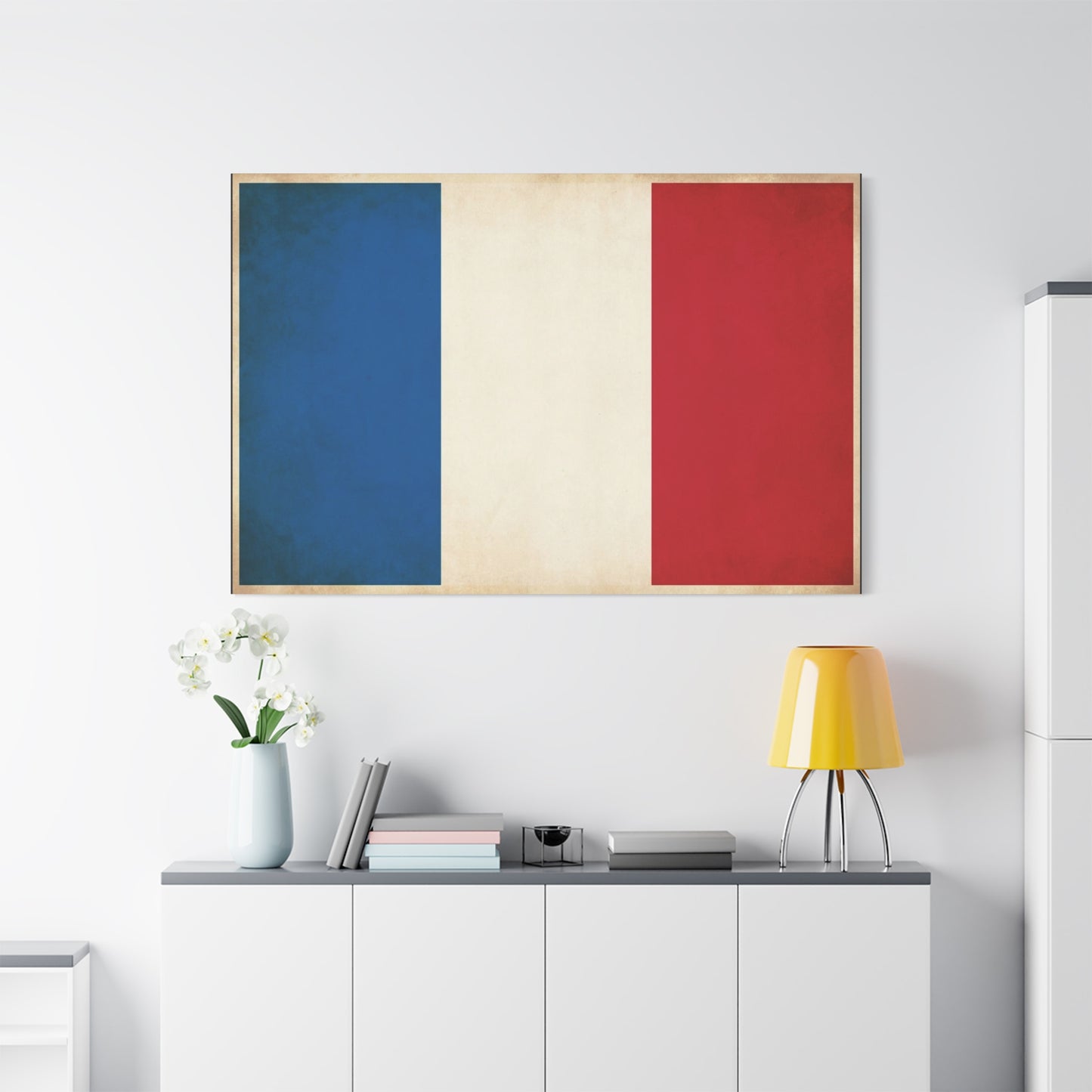 French Flag Canvas Wall Art - Vintage Tricolor France Print, Patriotic Minimalist Decor - Matte Cotton Look - Living Room Wall Decor, Office Accent - Bedroom Home Decoration - Bedroom Home Decoration