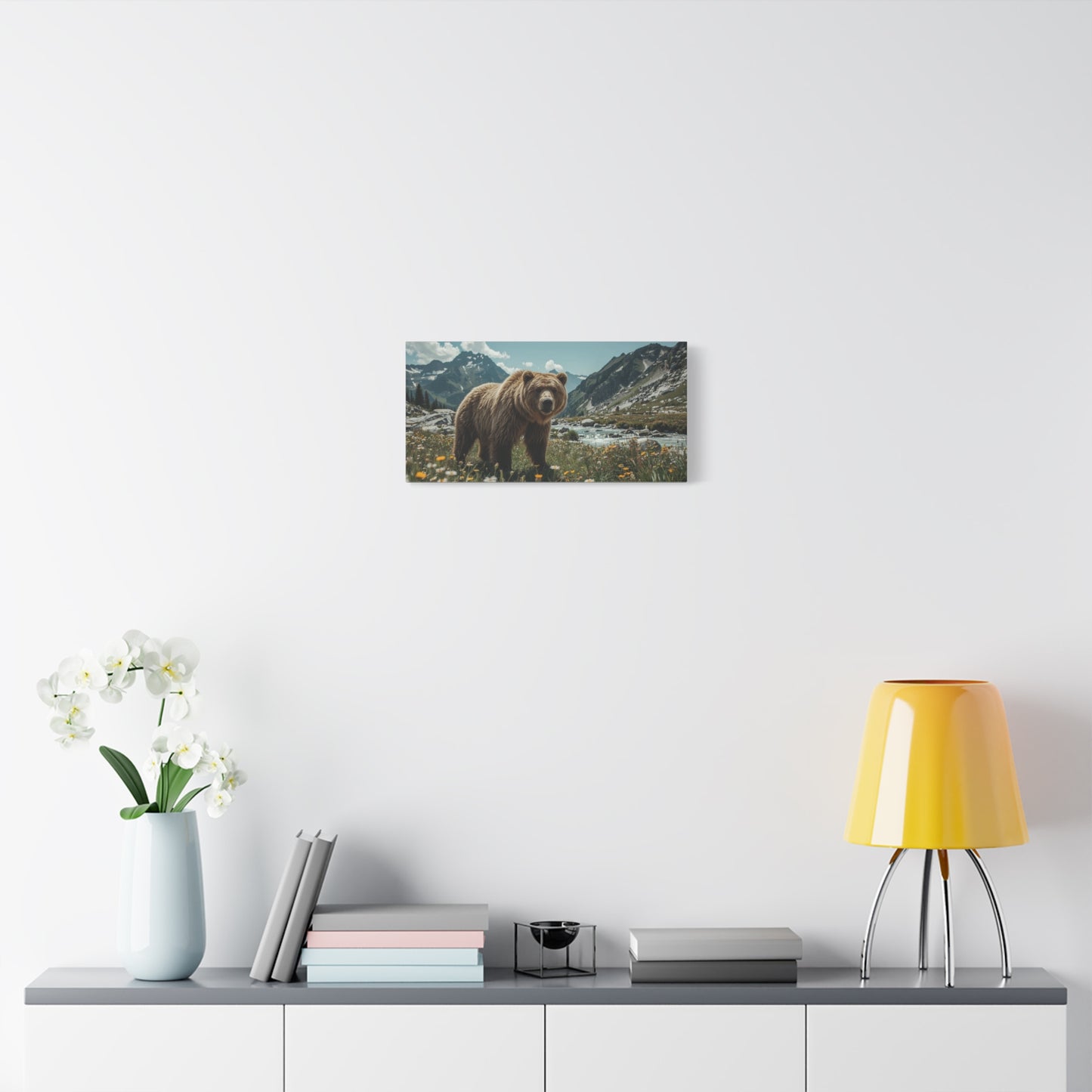 Grizzly Bear Canvas Wall Art - Alpine Mountain Meadow Wildlife Art Print - Rustic Nature Decor, Cotton Canvas - Living Room Wall Decor, Lodge Bedroom Home Decoration - Bedroom Home Decoration