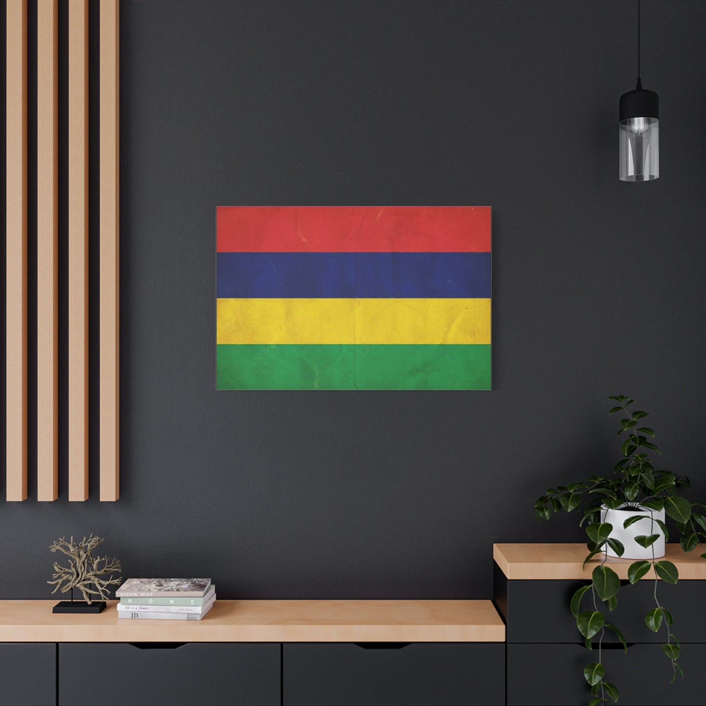 Mauritius Flag Canvas Wall Art - Vintage Country Pride Decor, Colorful Tricolor Banner Print - Traditional Style, Living Room Wall Decor, Bedroom Home Decoration - Ready to Hang - Ready to Hang
