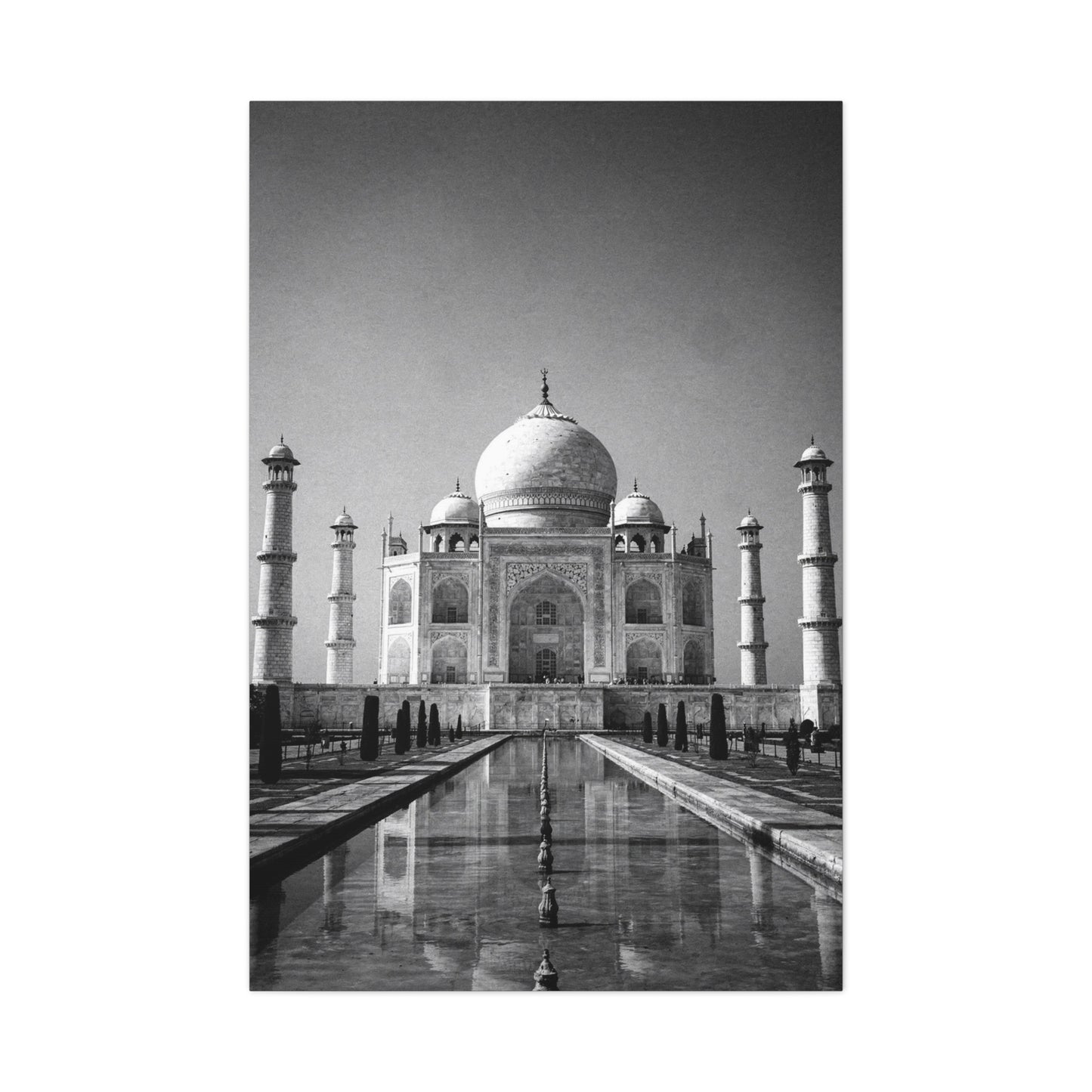 Taj Mahal Canvas Wall Art - Black And White Architectural Art Print - Monochrome Travel Landmark Decor - Contemporary Style - Living Room Wall Decor, Office Art - Bedroom Home Decoration