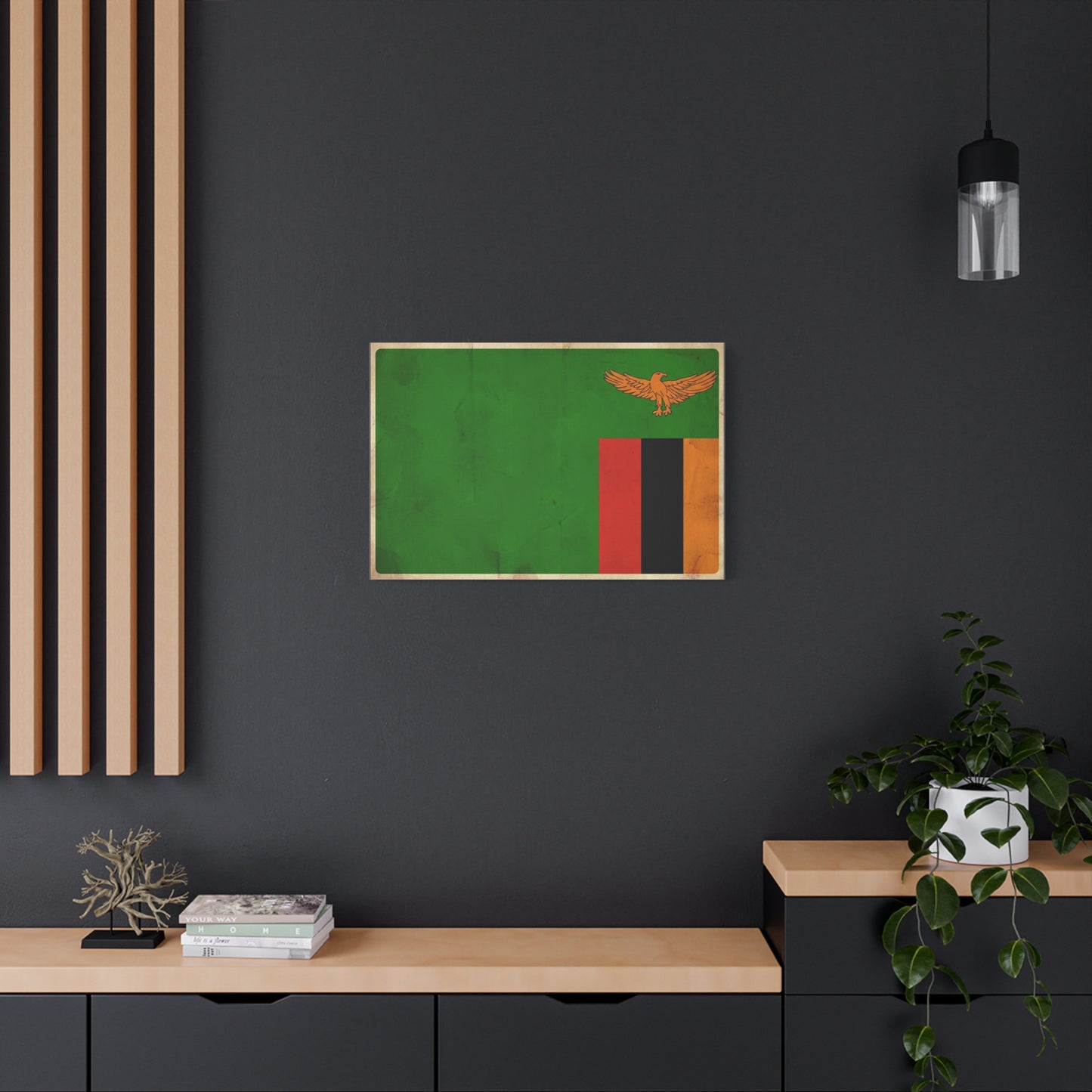 Zambia Flag Canvas Wall Art - Green Field, Orange Eagle, Red Black Gold Stripes - Vintage Patriotic Print - Living Room Wall Decor, Office Art - Bedroom Home Decoration - Bedroom Home Decoration