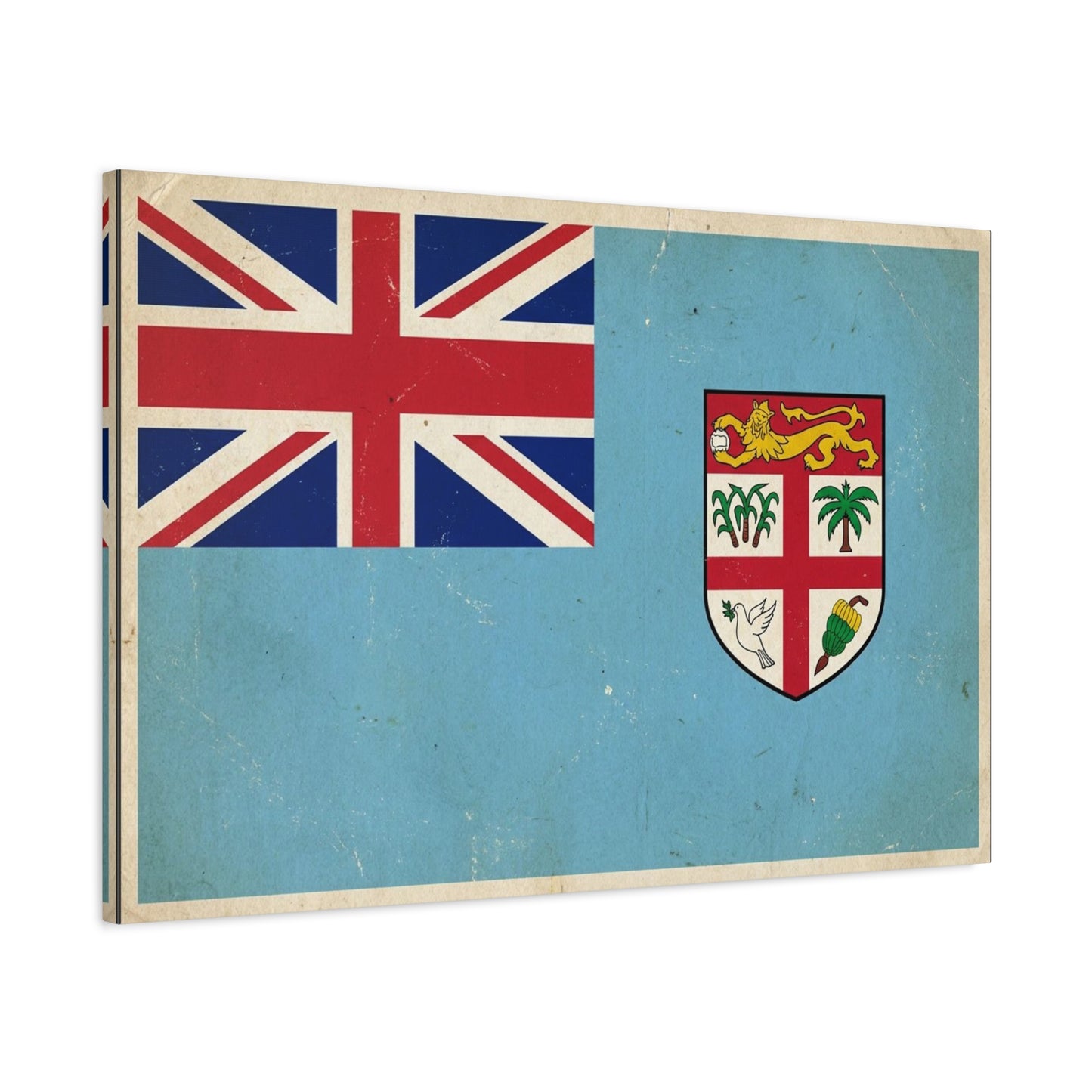 Vintage Fiji Flag Canvas Wall Art - Distressed British Ensign And Shield Print - Retro Patriotic Decor, Coastal Blue Island Style, Living Room Wall Decor, Office Art - Ready to Hang - Ready to Hang