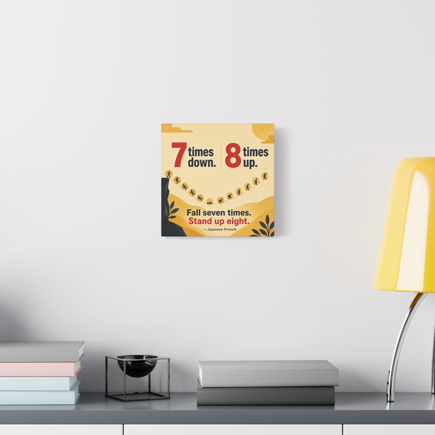 "Fall Seven Times. Stand Up Eight." Inspirational Canvas Wall Art - Japanese Proverb Quote Print, Minimalist Typography Decor, Modern Bedroom Home Decoration - Ready to Hang - Living Room Wall Decor