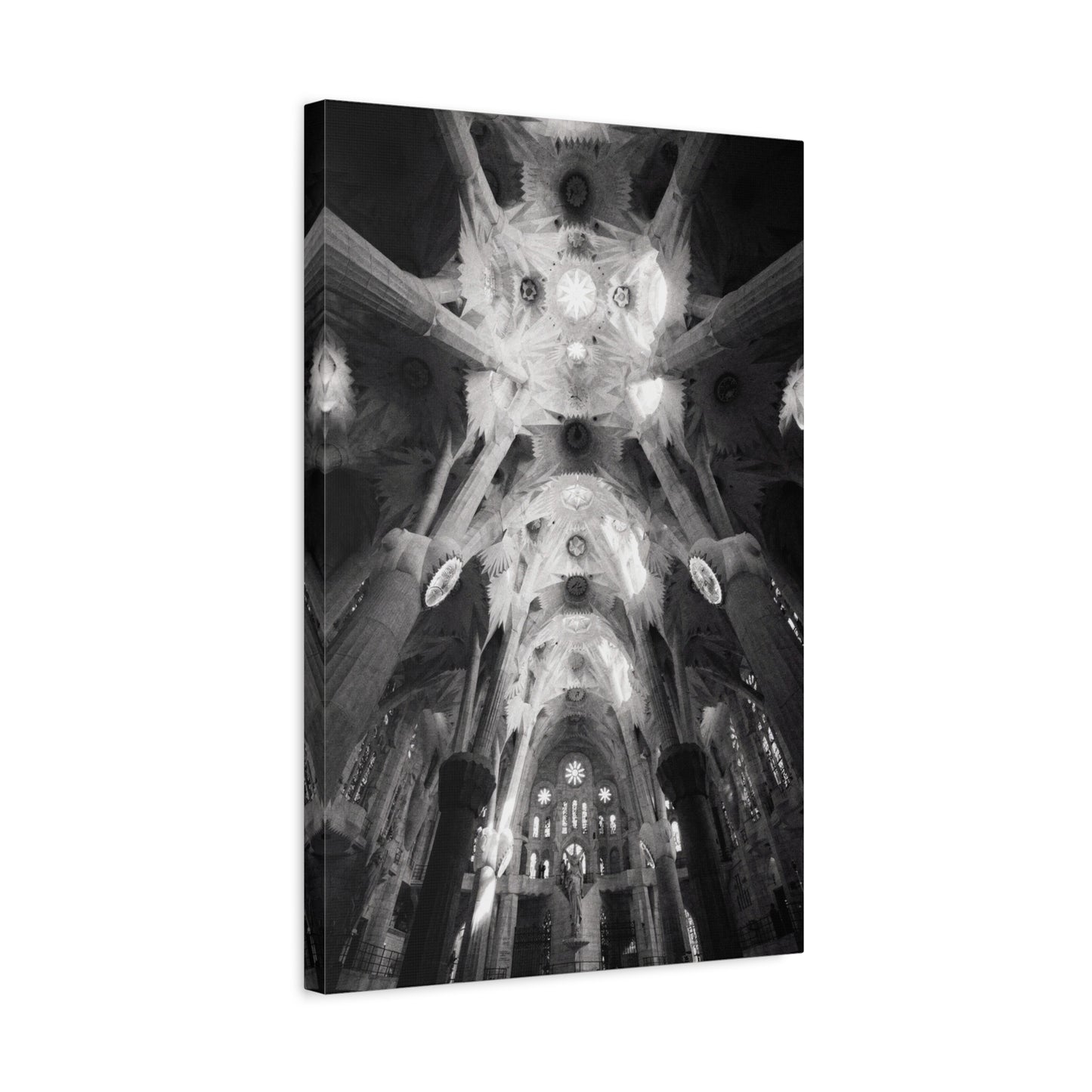Sagrada Familia Cathedral Interior Canvas Wall Art - Black And White Architectural Art Print, Gothic Ceiling Columns, Contemporary Wall Decor For Living Room Office - Bedroom Home Decoration