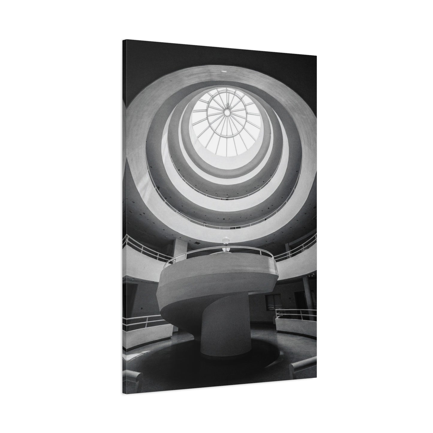 Black And White Spiral Rotunda Canvas Wall Art - Architectural Art Print, Modern Minimalist Interior Decor - Matte Cotton Artwork - Living Room Office Wall Decor - Bedroom Home Decoration