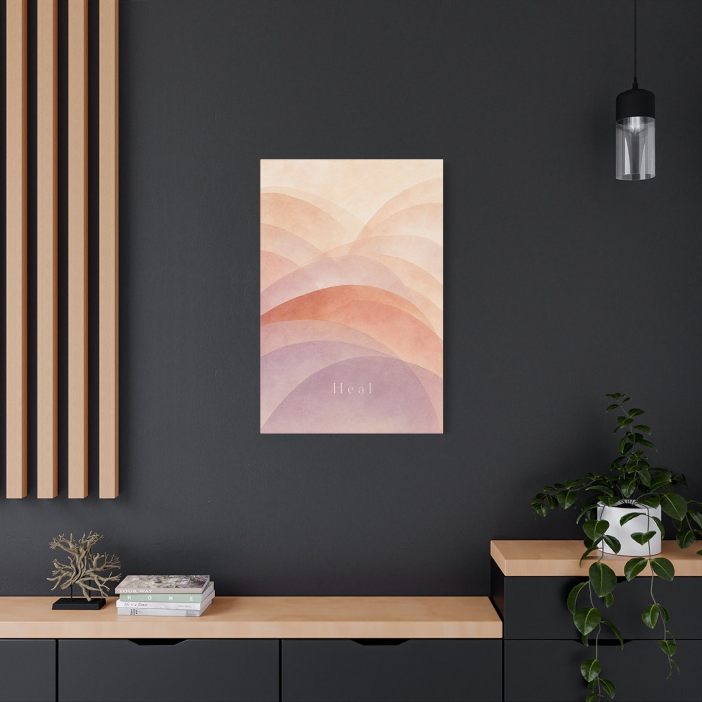 "Heal" Abstract Canvas Wall Art - Blush Peach Lavender Arches, Minimalist Typography Print - Contemporary Boho Decor, Bedroom Wall Hanging, Living Room Decoration, Meditation Space Accent