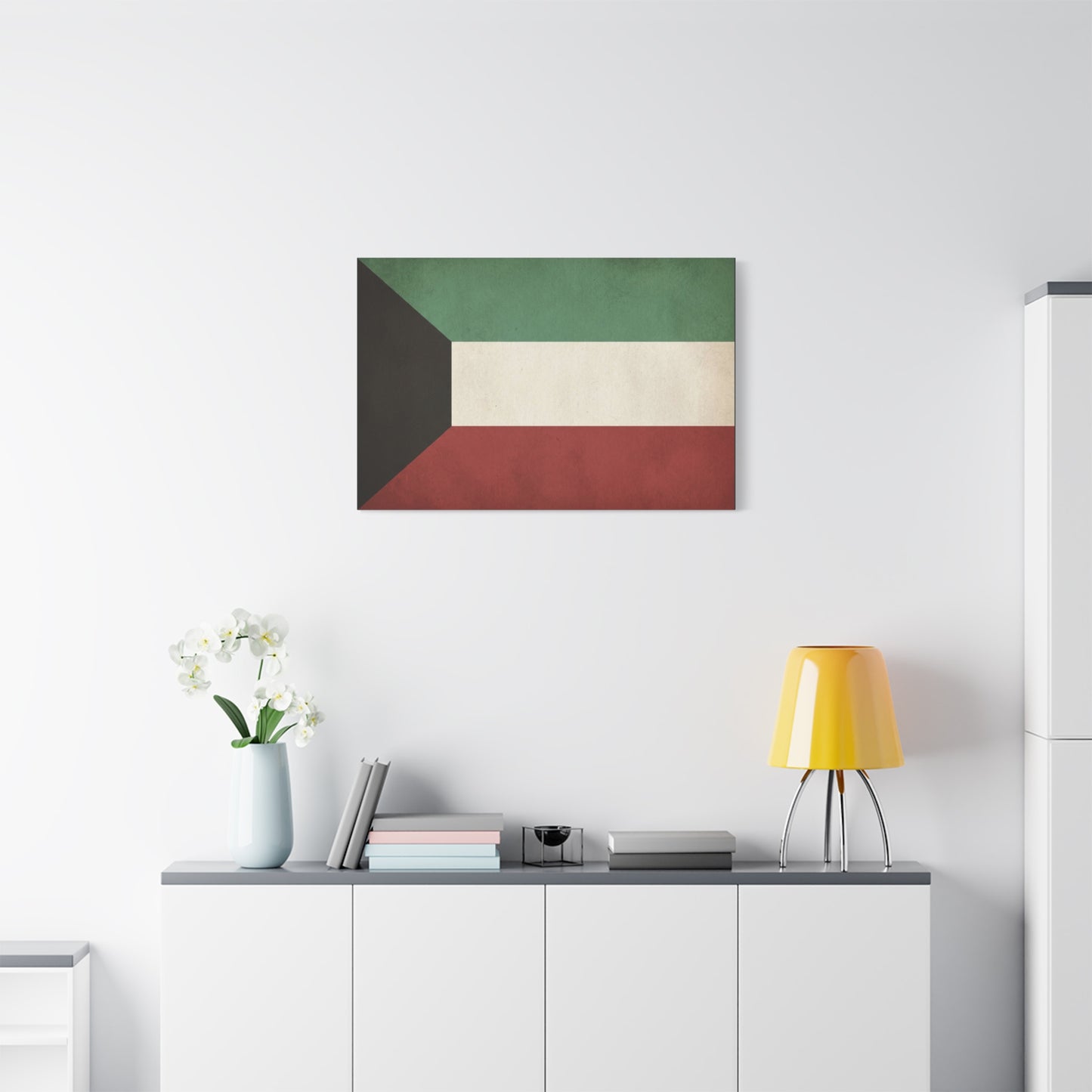 Kuwait Flag Canvas Wall Art - Vintage National Banner Print, Geometric Color Block Design - Matte Canvas Decor - Living Room Wall Decor, Office Art, Dorm Accent Style - Bedroom Home Decoration