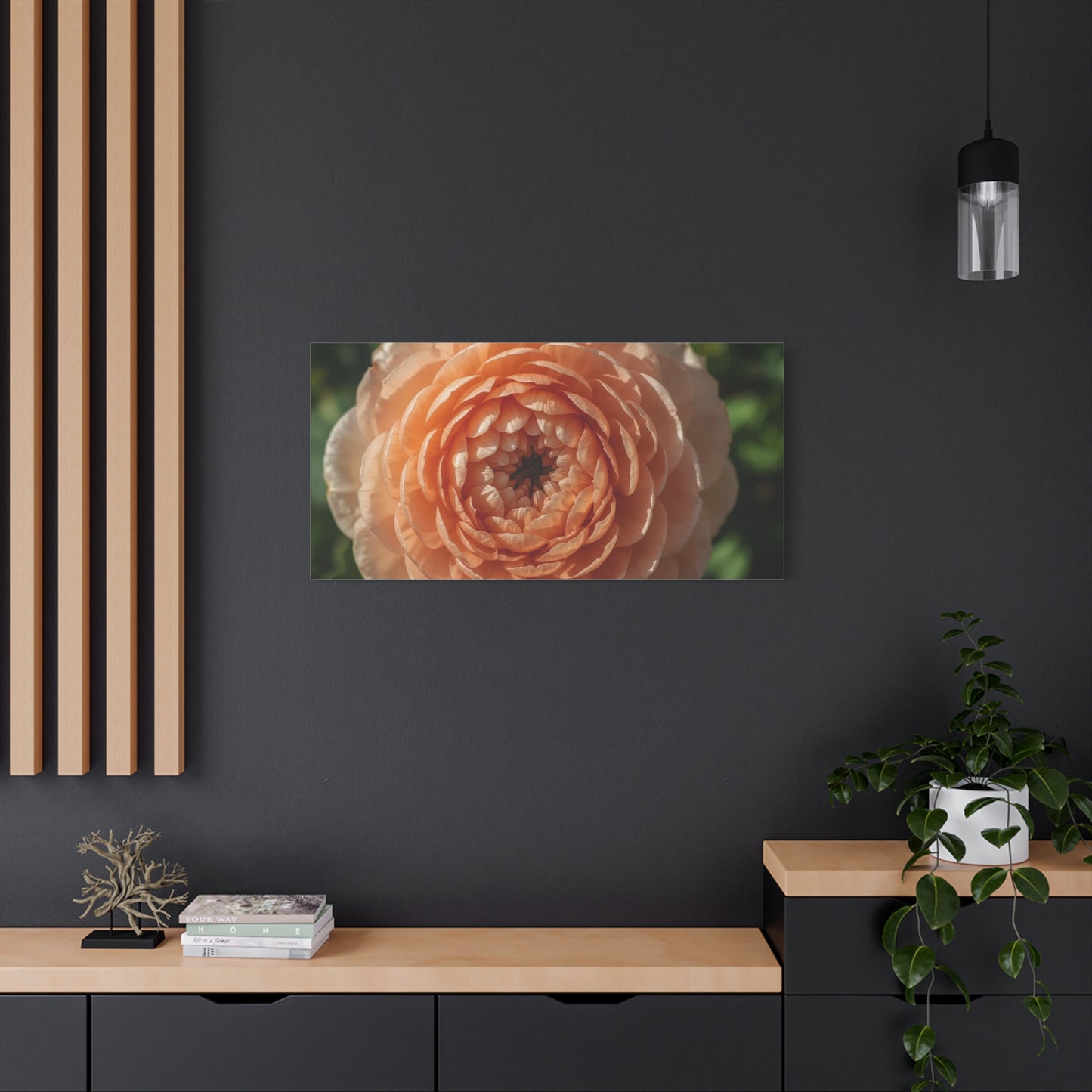 Peach Ranunculus Flower Canvas Wall Art - Botanical Floral Close Up, Soft Light - Matte Cotton Print, Traditional Style - Bedroom Home Decoration, Living Room Wall Decor - Bedroom Home Decoration