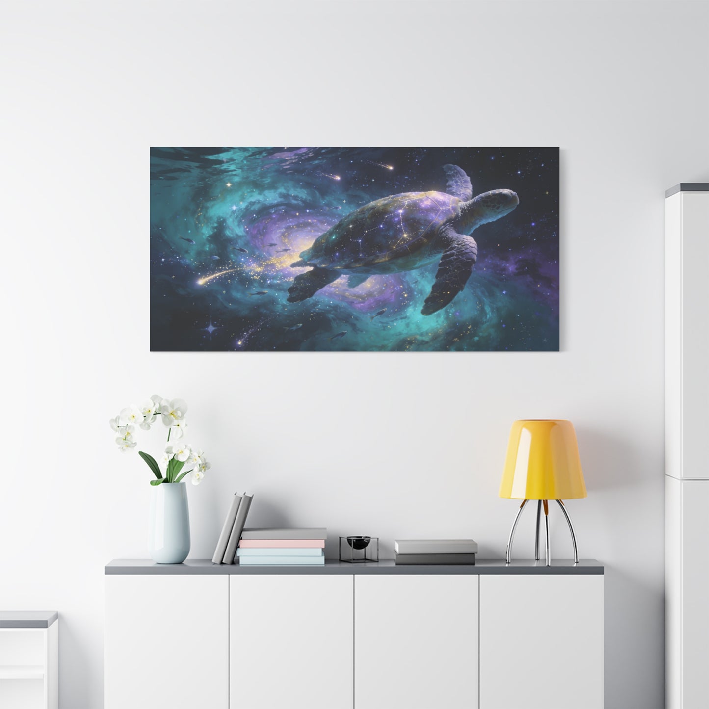 Cosmic Sea Turtle Canvas Wall Art - Celestial Galaxy Ocean Animal Print, Surreal Space Decor - Matte Cotton Canvas - Contemporary Fantasy Style - Living Room Bedroom Office Wall Decor - Ready to Hang