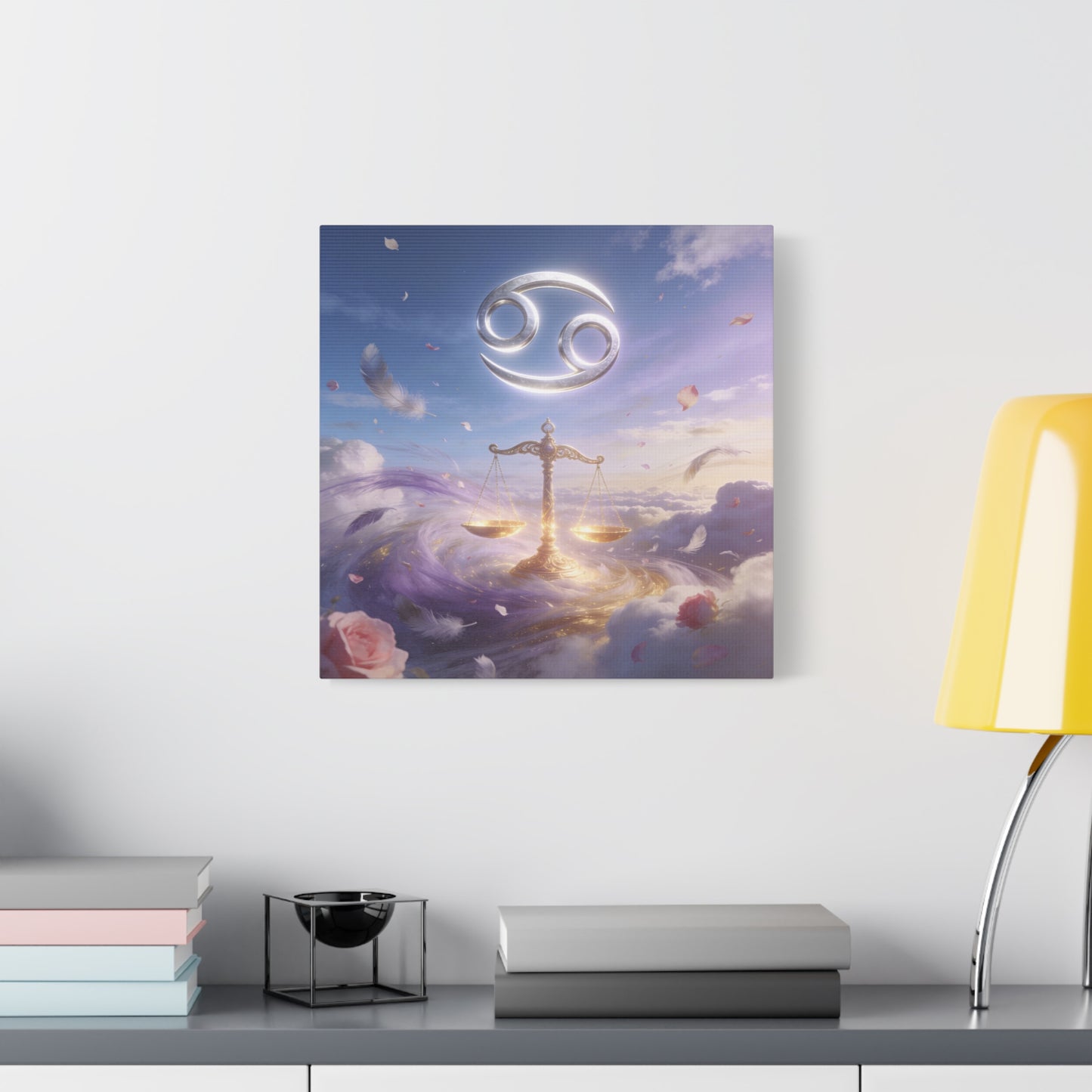 Cancer Zodiac Canvas Wall Art - Celestial Crab Symbol, Golden Libra Scales, Dreamy Sky - Matte Canvas Print, Contemporary Astrology Decor - Bedroom Wall Accent, Meditation Space - Ready to Hang
