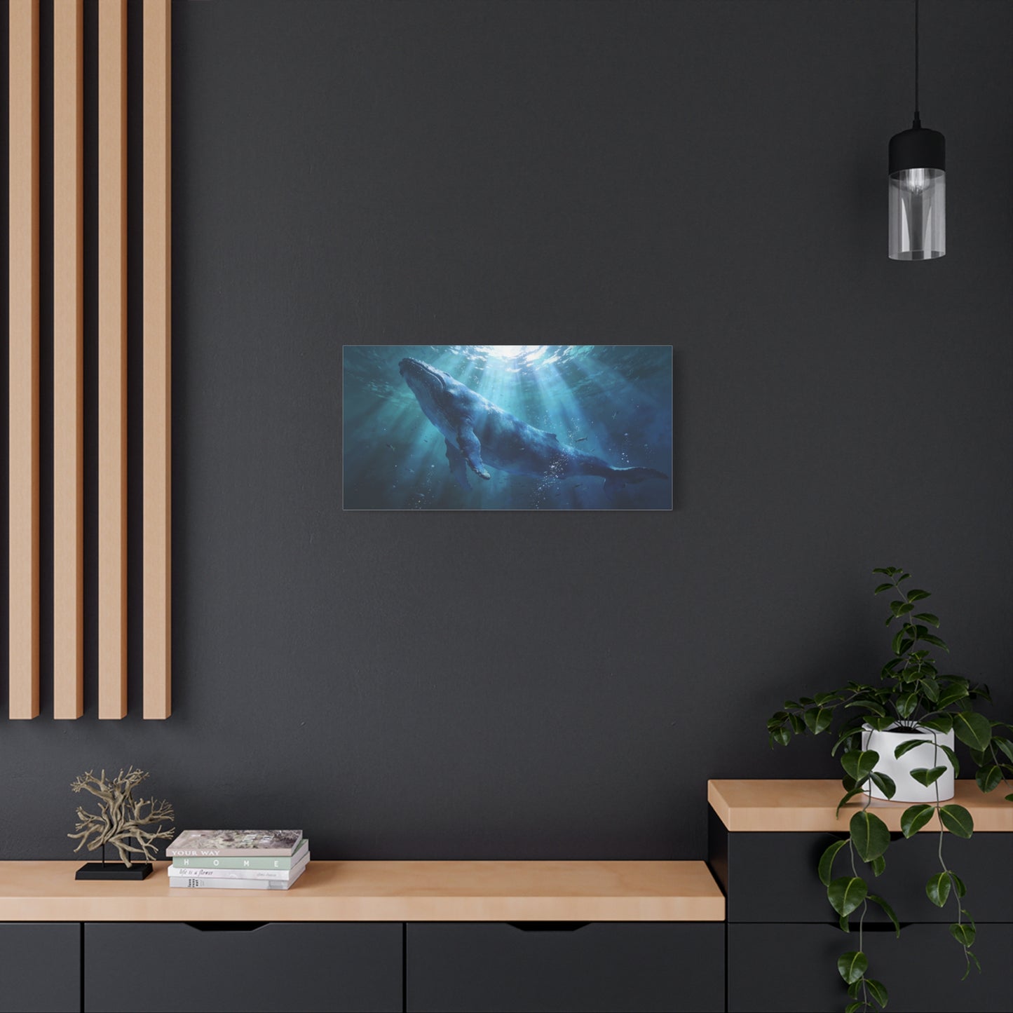 Humpback Whale Canvas Wall Art - Underwater Ocean Wildlife Scene, Blue Marine Decor - Matte Cotton Art Print - Contemporary Coastal Style - Living Room Wall Decor Bedroom Decoration - Ready to Hang