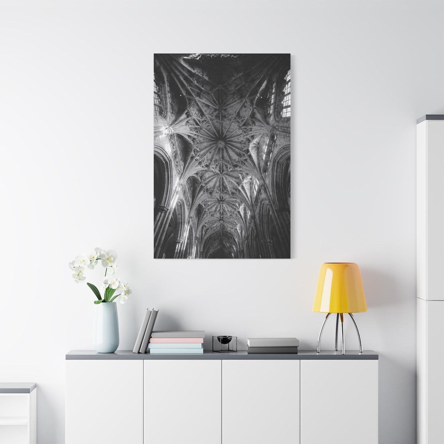Gothic Cathedral Ceiling Canvas Wall Art - Black And White Architectural Art Print - Vaulted Ribbed Arches, Dramatic Sacred Interior - Modern Living Room Wall Decor - Bedroom Home Decoration