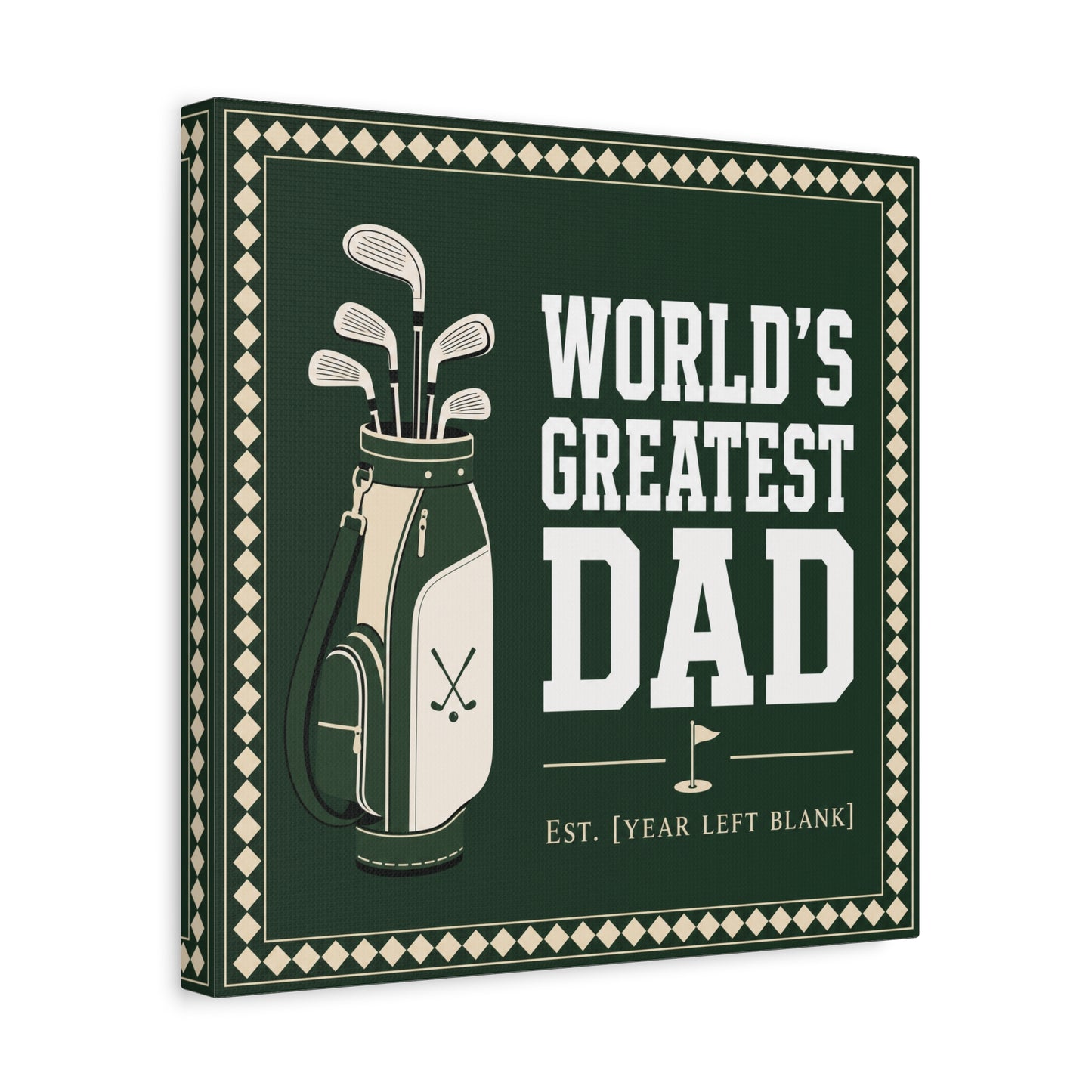 "World's Greatest Dad" Golf Canvas Wall Art - Personalized Father Quote Print, Green Vintage Sports Decor - Typography Illustration - Office Wall Decor - Ready to Hang - Bedroom Home Decoration