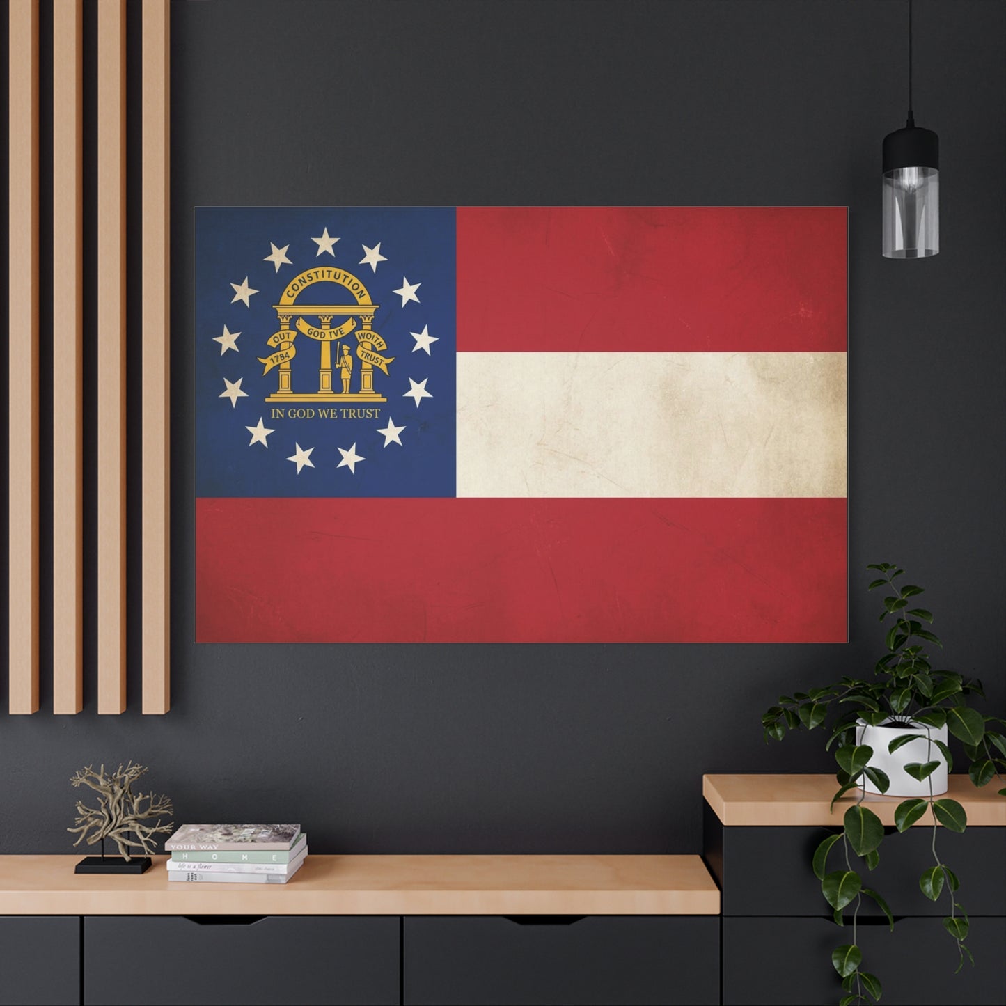 "In God We Trust" Georgia State Flag Canvas Wall Art - Vintage Patriotic Flag Print, Rustic Americana Decor, Georgia Pride Home Decoration, Living Room Wall Decor - Ready to Hang - Ready to Hang