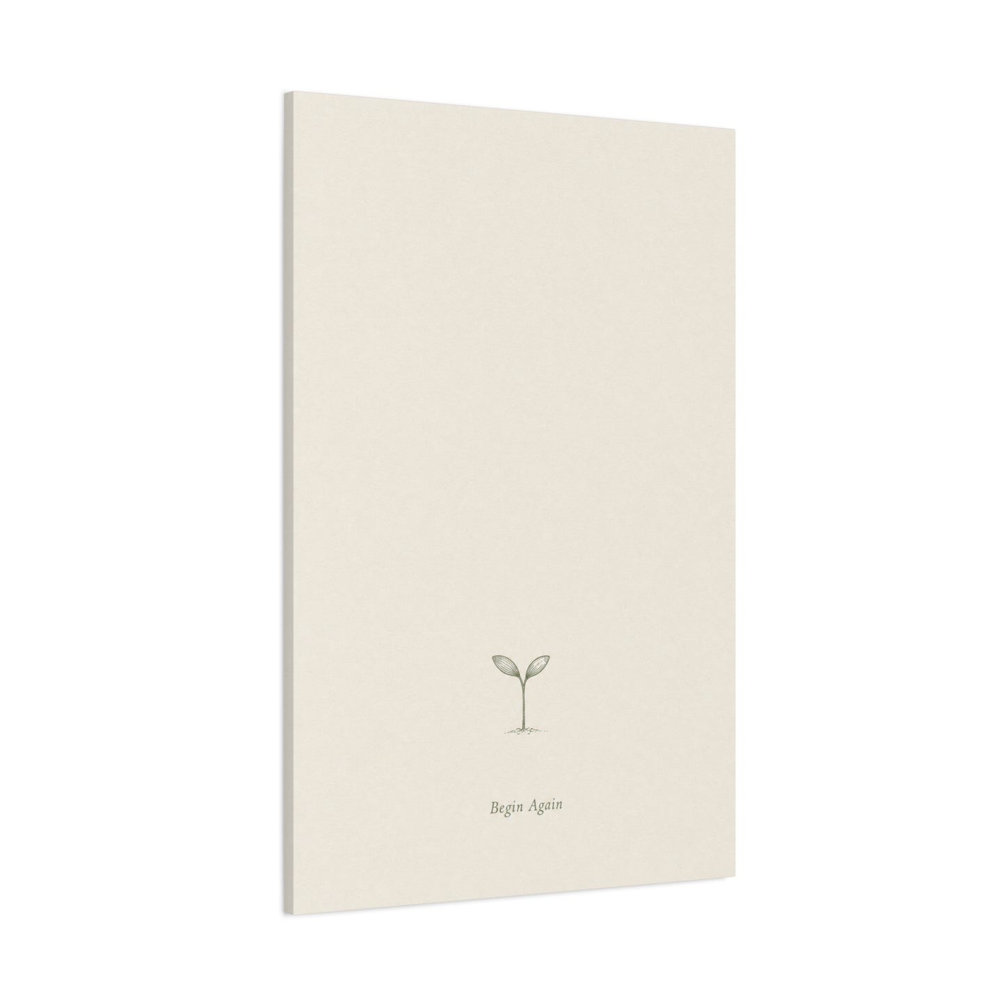 "Begin Again" Minimalist Sprout Canvas Wall Art - Botanical Quote Print, Neutral Beige Cotton Canvas, Modern Calm Bedroom Decor, Living Room Home Decoration, Office Wall Accent - Ready to Hang