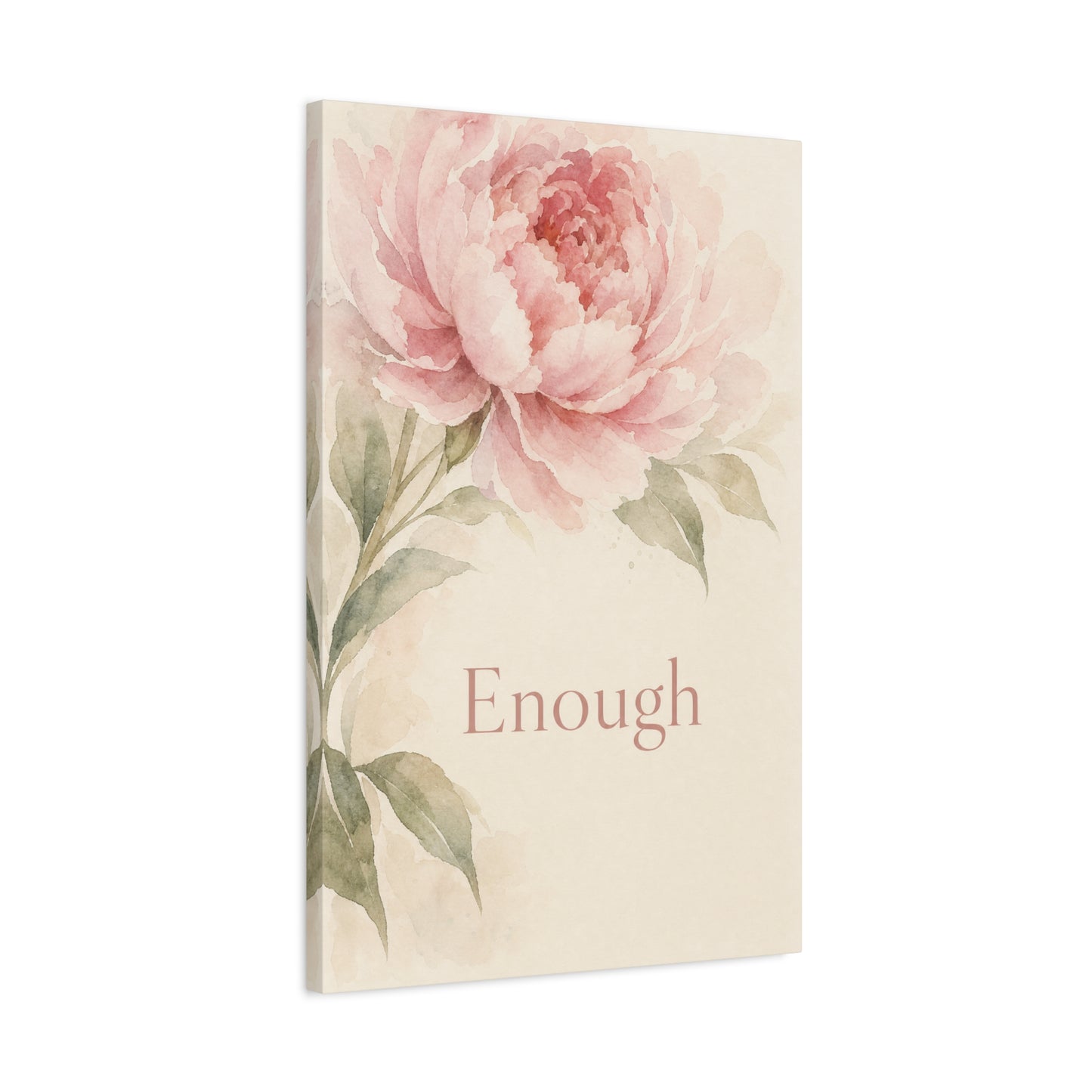 "Enough" Peony Canvas Wall Art - Pink Watercolor Floral Inspirational Print - Soft Botanical Bedroom Wall Decor - Feminine Home Decoration - Bedroom Home Decoration - Modern Farmhouse Style