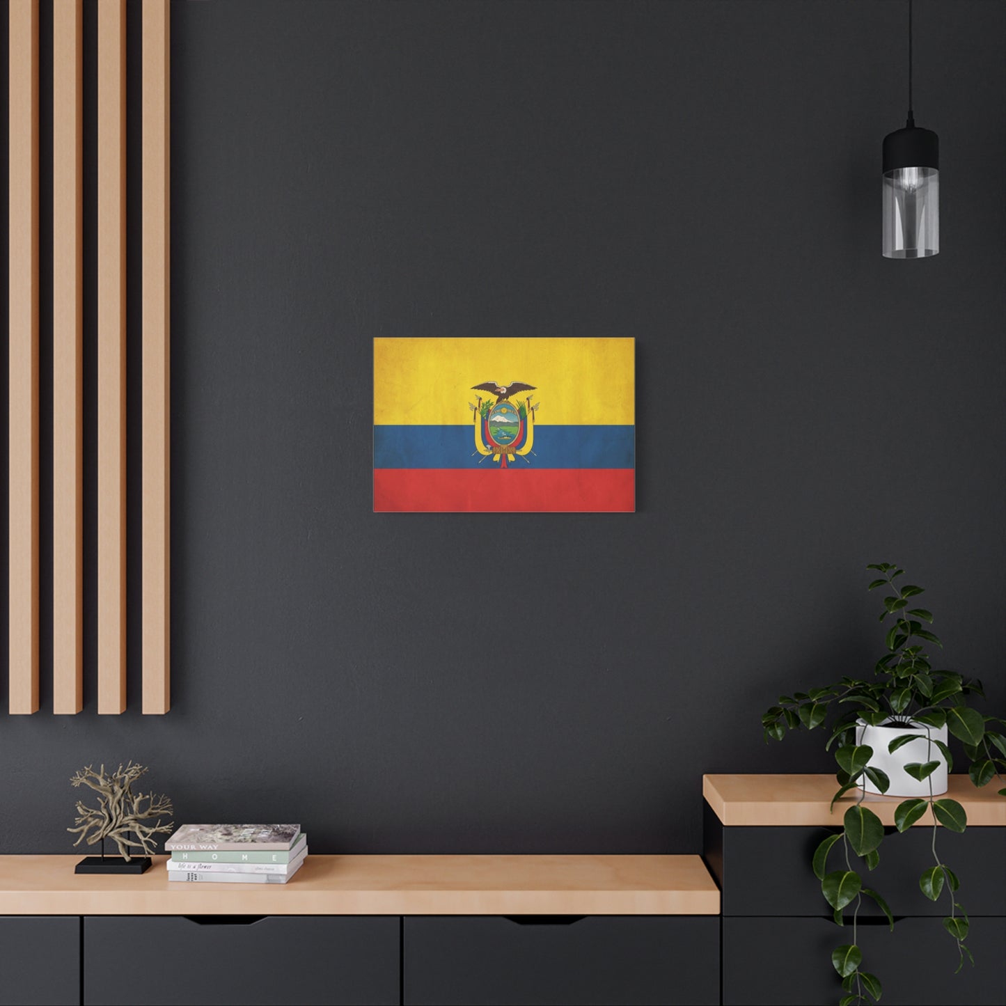 Ecuador Flag Canvas Wall Art - Vintage National Banner Print, Yellow Blue Red Tricolor With Coat Of Arms - Traditional Patriotic Decor - Living Room Home Decoration, Office Accent - Office Wall Art