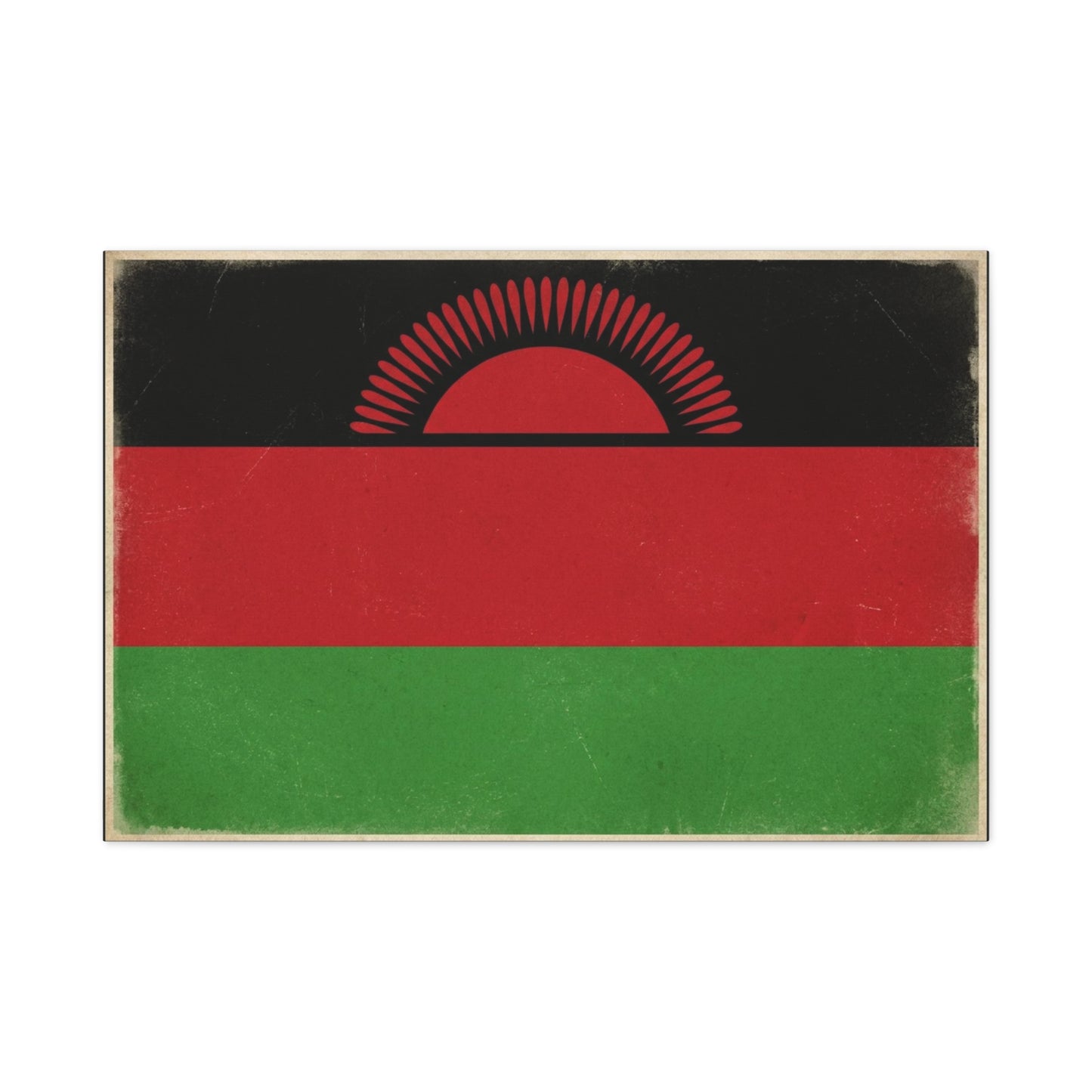 Malawi Flag Canvas Wall Art - Vintage Rising Sun National Flag Print, Pan African Red Black Green Design - Matte Canvas Decor - Living Room Wall Decor, Office Art Accent - Bedroom Home Decoration