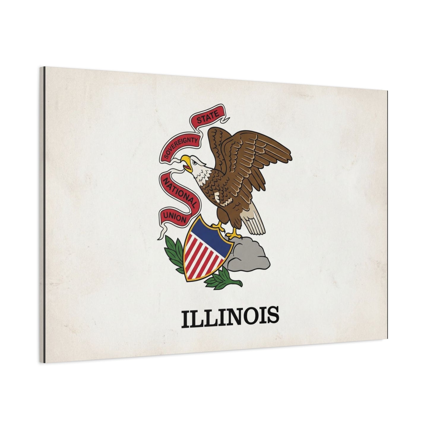"Illinois" State Flag Canvas Wall Art - Bald Eagle Crest, Vintage State Pride Print - Matte Cotton Art Print - Traditional Americana Style - Living Room Decor, Office Accent - Living Room Wall Decor