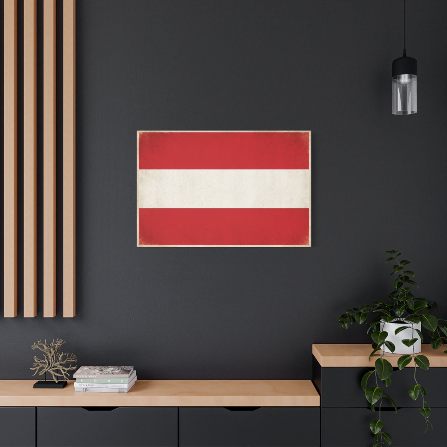 Austria Flag Canvas Wall Art - Vintage Red White Horizontal Banner Print - Patriotic Minimalist Decor - Living Room Home Decoration, Office Accent - Living Room Wall Decor - Bedroom Home Decoration