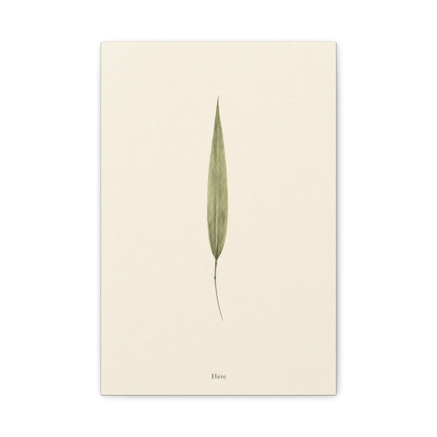 "Here" Minimalist Botanical Canvas Wall Art - Single Green Leaf Print, Neutral Contemporary Nature Decor - Cotton Art Print For Bedroom Living Room, Japandi Home Decoration - Living Room Wall Decor