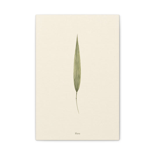 "Here" Minimalist Botanical Canvas Wall Art - Single Green Leaf Print, Neutral Contemporary Nature Decor - Cotton Art Print For Bedroom Living Room, Japandi Home Decoration - Living Room Wall Decor