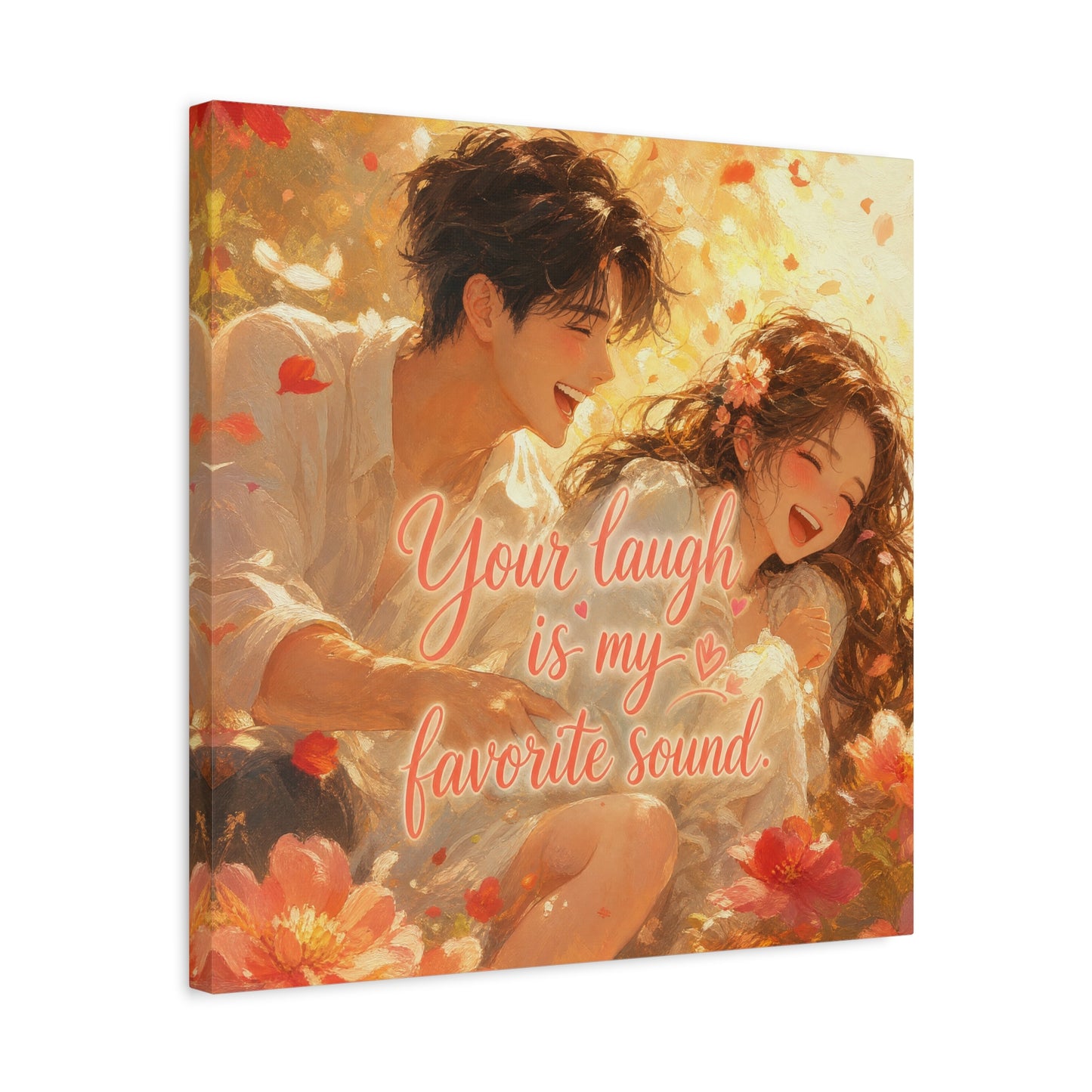 "Your Laugh Is My Favorite Sound" Romantic Couple Canvas Wall Art - Floral Love Quote Print - Warm Golden Painterly Style - Bedroom Wall Decor, Living Room Home Decoration - Bedroom Home Decoration